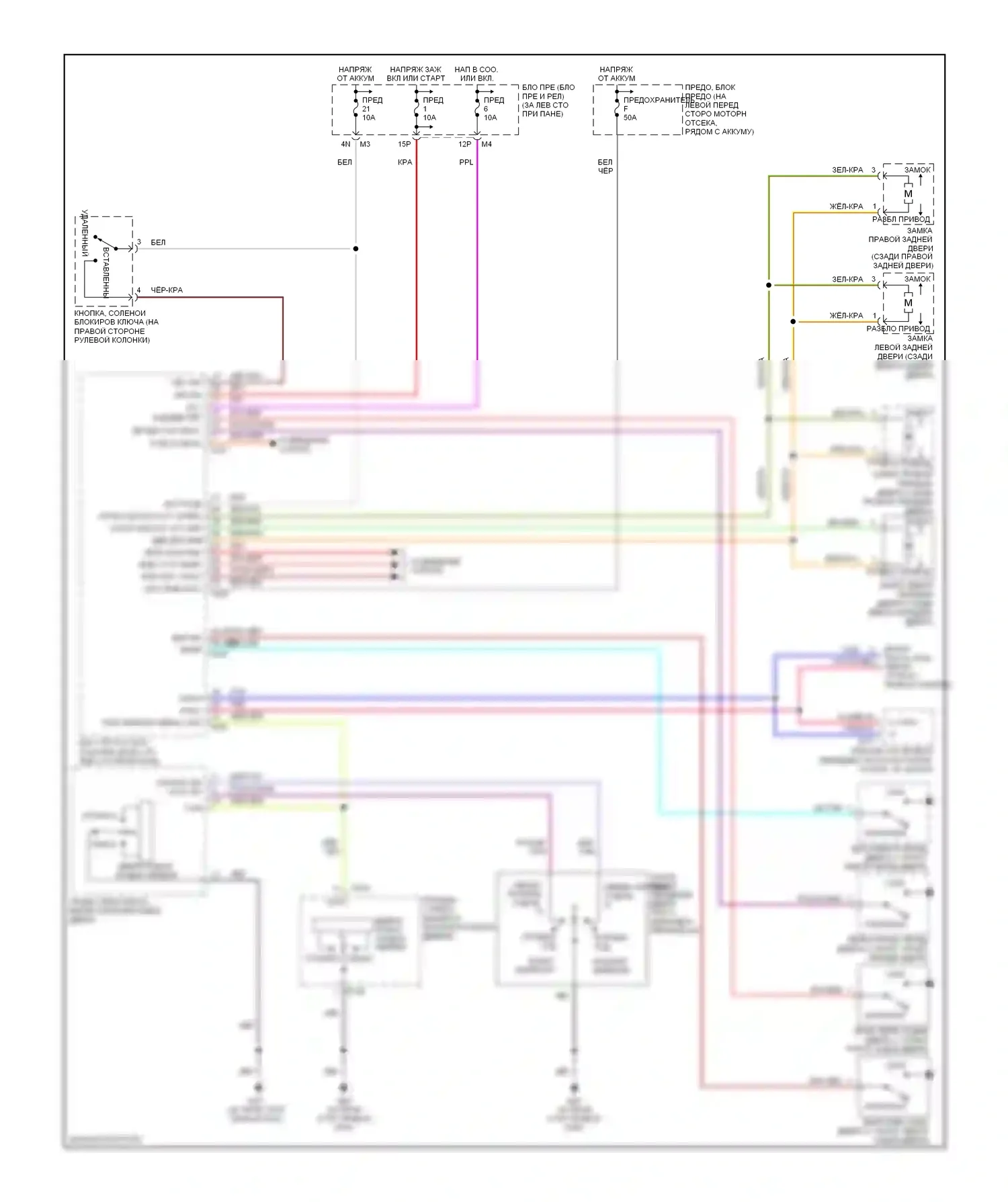 Altima Nissan L31 рестайлинг (2004-2006): Электросхема центрального замка с защитой от защемления со стороны водителя и пассажира 