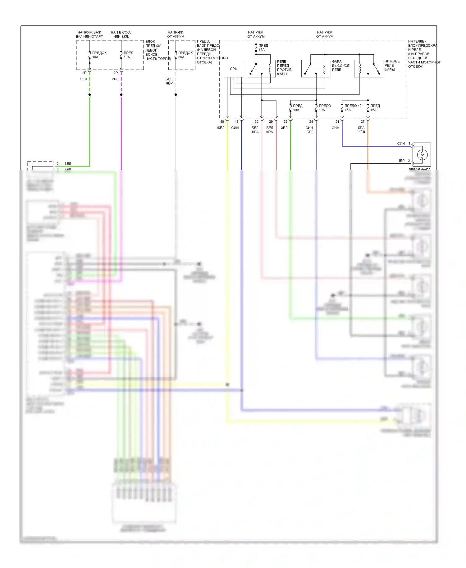 Altima Nissan L31 (2001-2004): Электросхема фар, без дрели 