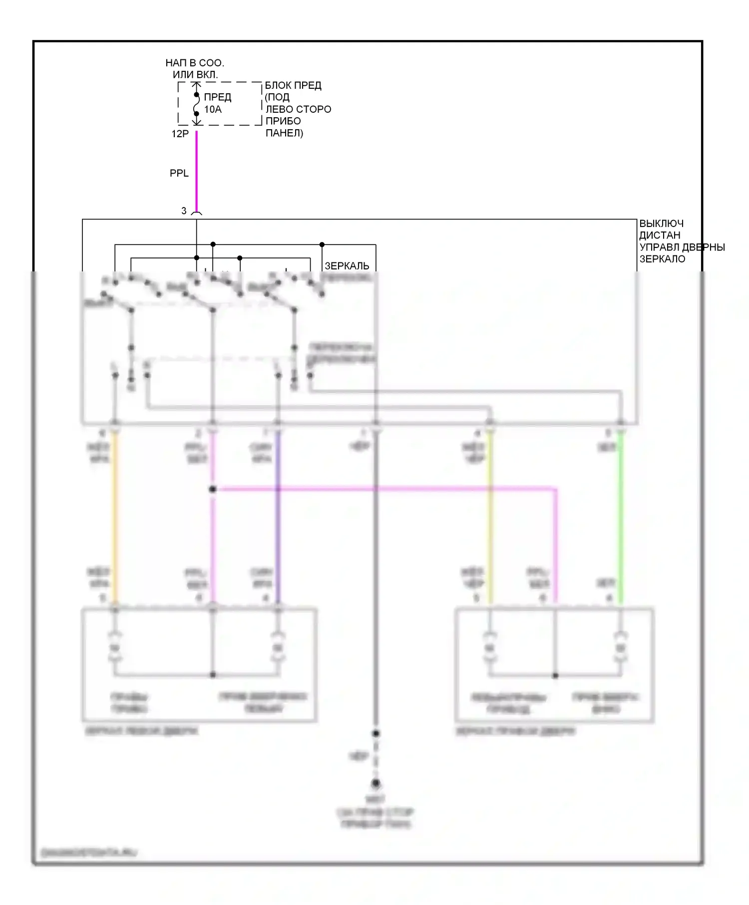 Altima Nissan L31 (2001-2004): Электросхема силового зеркала 