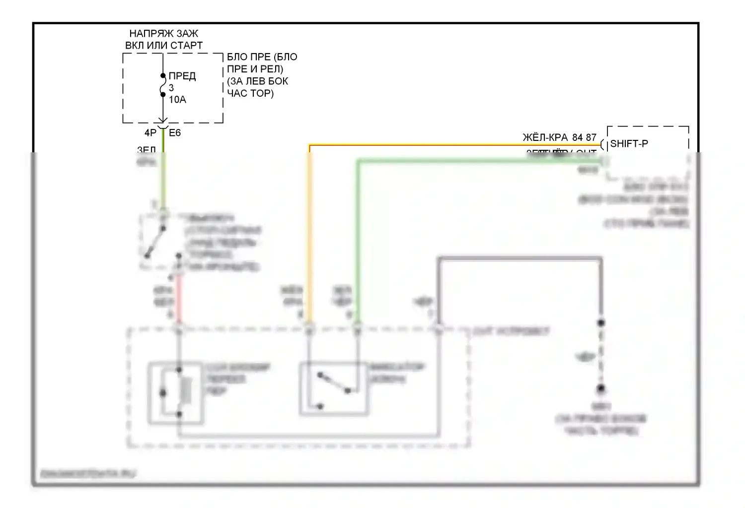 Altima Nissan L32 (2006-2009): Электросхема блокировки селектора 