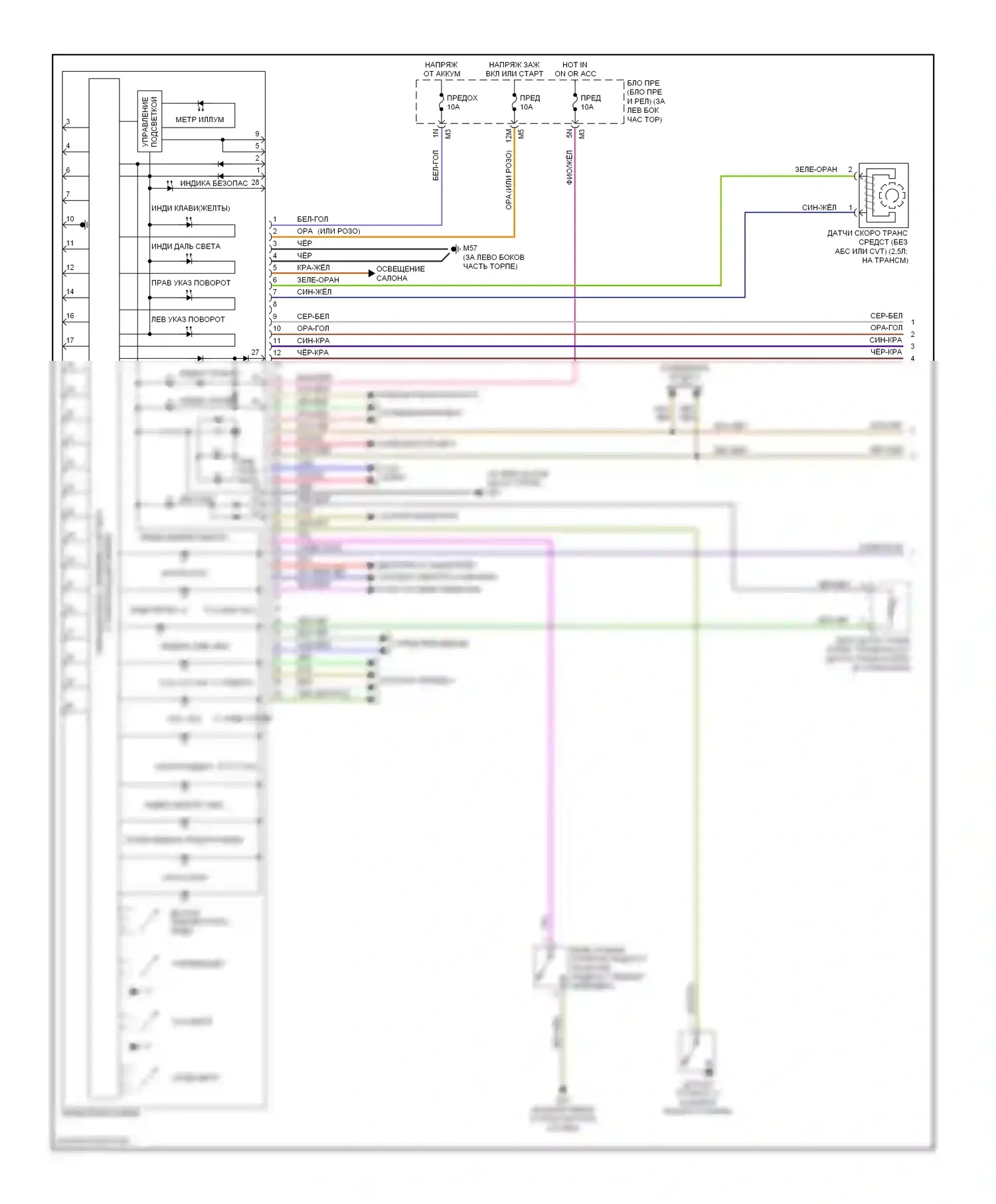 Altima Nissan L32 (2006-2009): Электросхема приборной панели (1 из 2) 