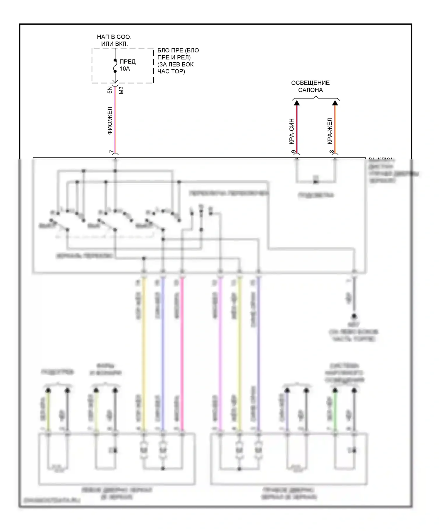 Altima Nissan L32 (2006-2009): Электросхема управления зеркалами заднего вида 