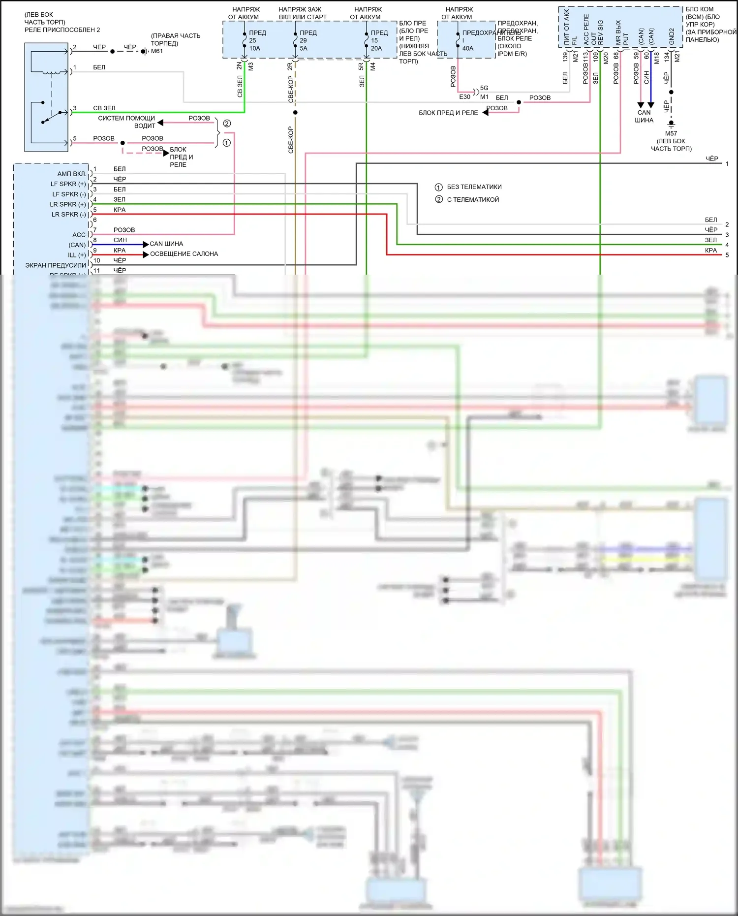 Altima Nissan L33 рестайлинг (2015-2018): Электросхема магнитолы, с bose, с навигацией (1 из 2) 