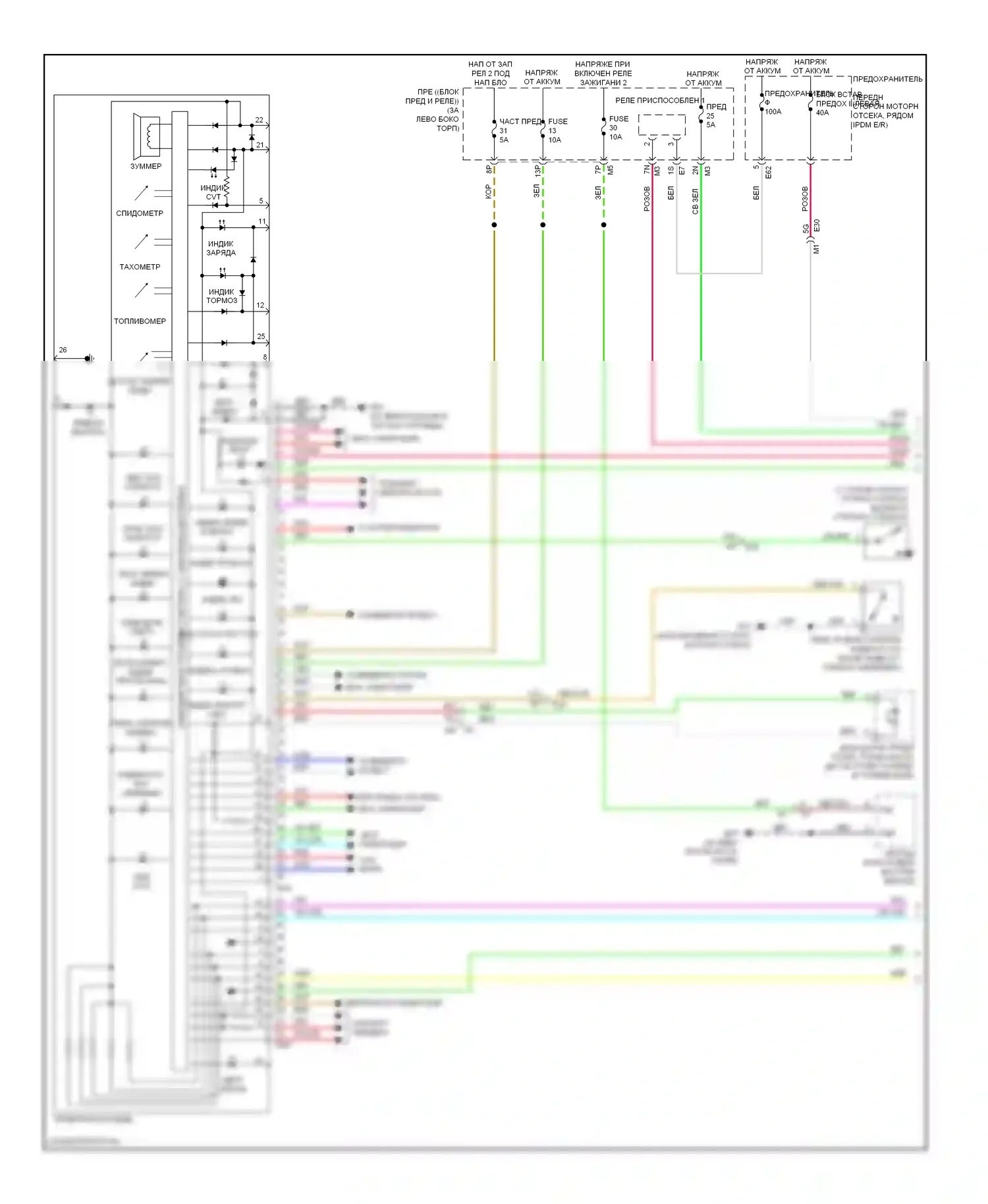 Altima Nissan L33 (2012-2015): Электросхема приборной панели, седан (1 из 2) 