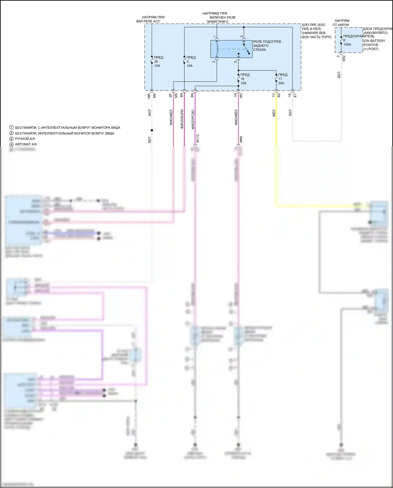 Altima Nissan L34 рестайлинг (2022-2024): Электросхема подогрева стекол 