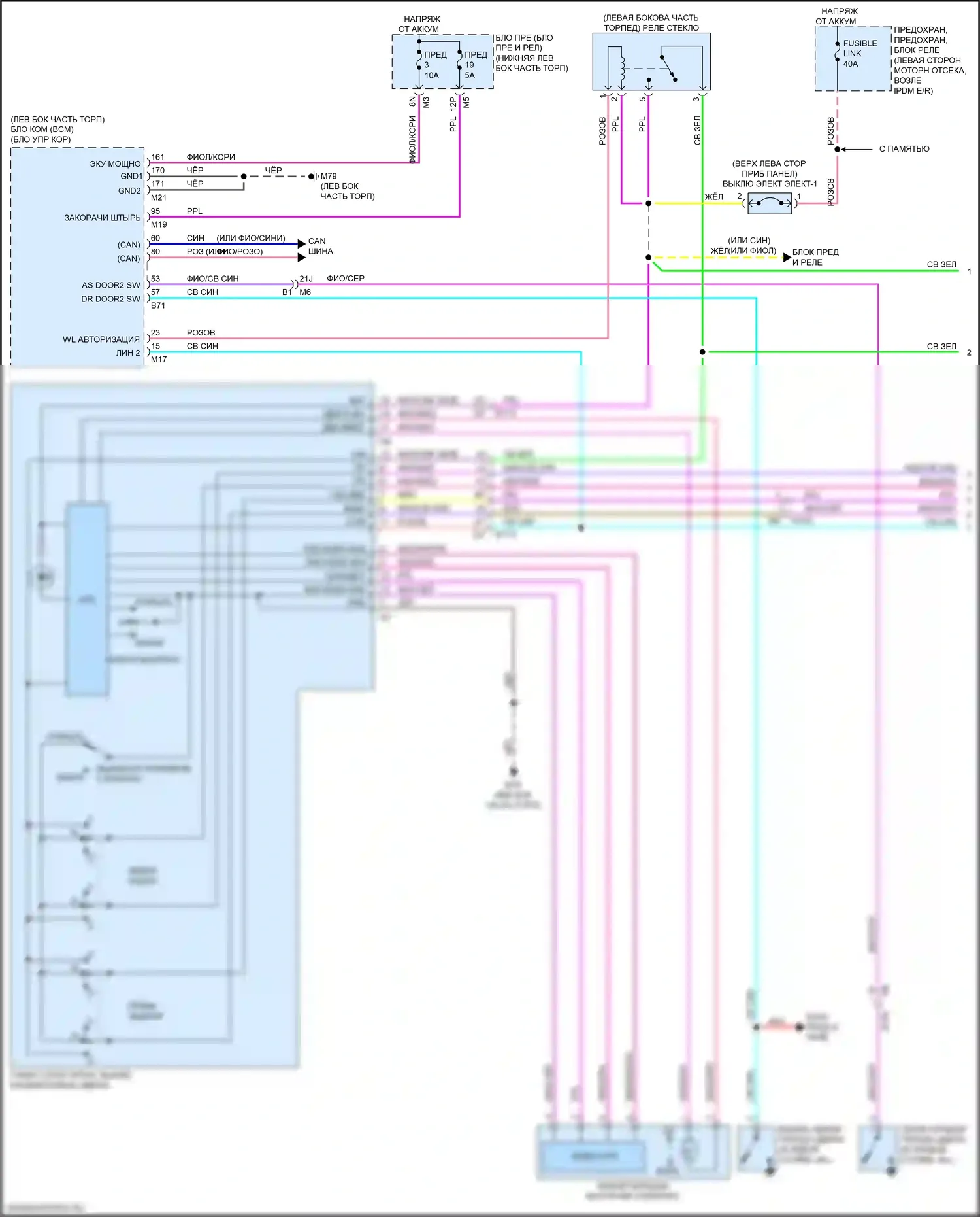 Altima Nissan L34 рестайлинг (2022-2024): Электросхема стеклоподъемников с левой и правой передней системой защиты от защемления (1 из 2) 