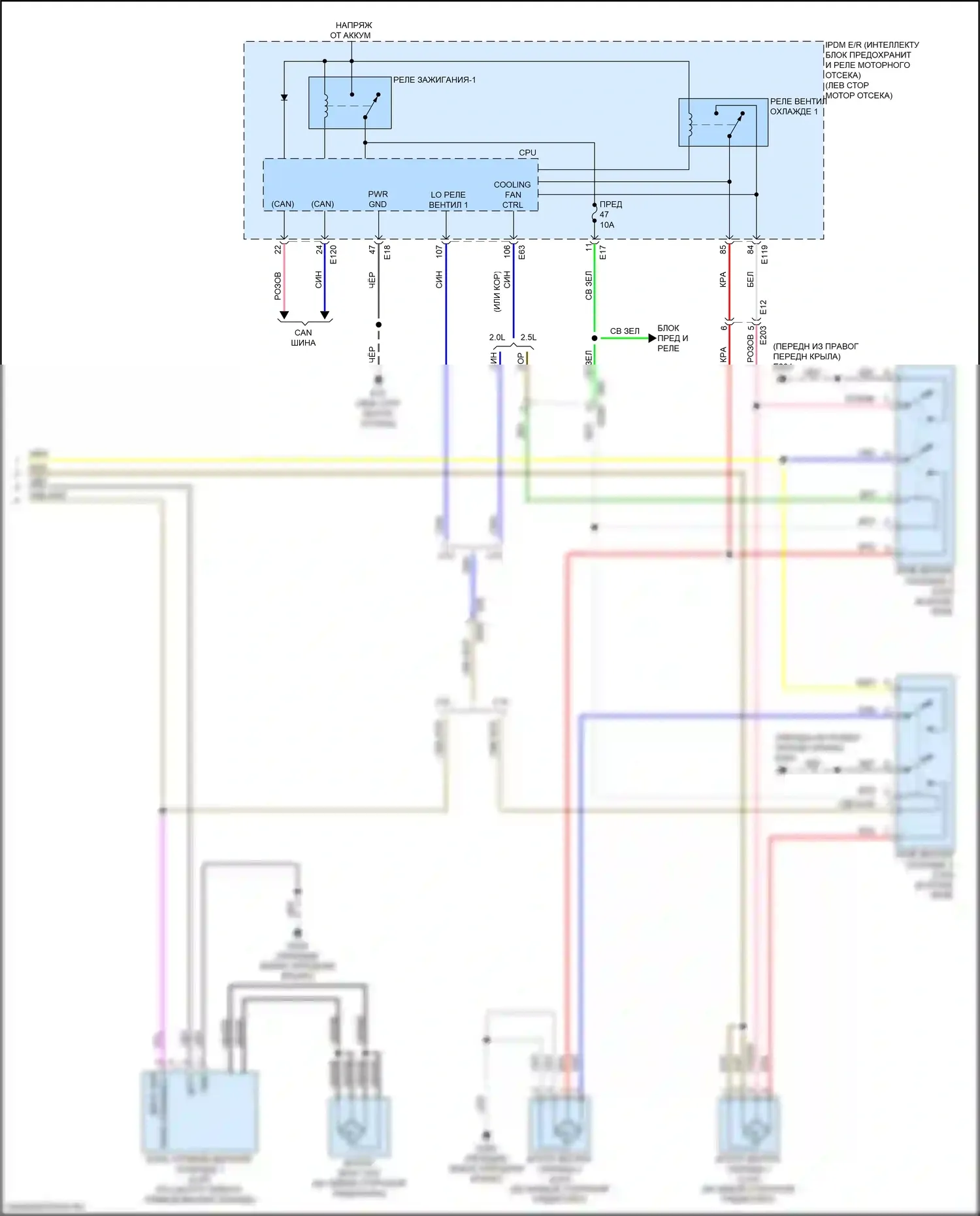 Altima Nissan L34 рестайлинг (2022-2024): Электросхема вентилятора охлаждения (2 из 2) 