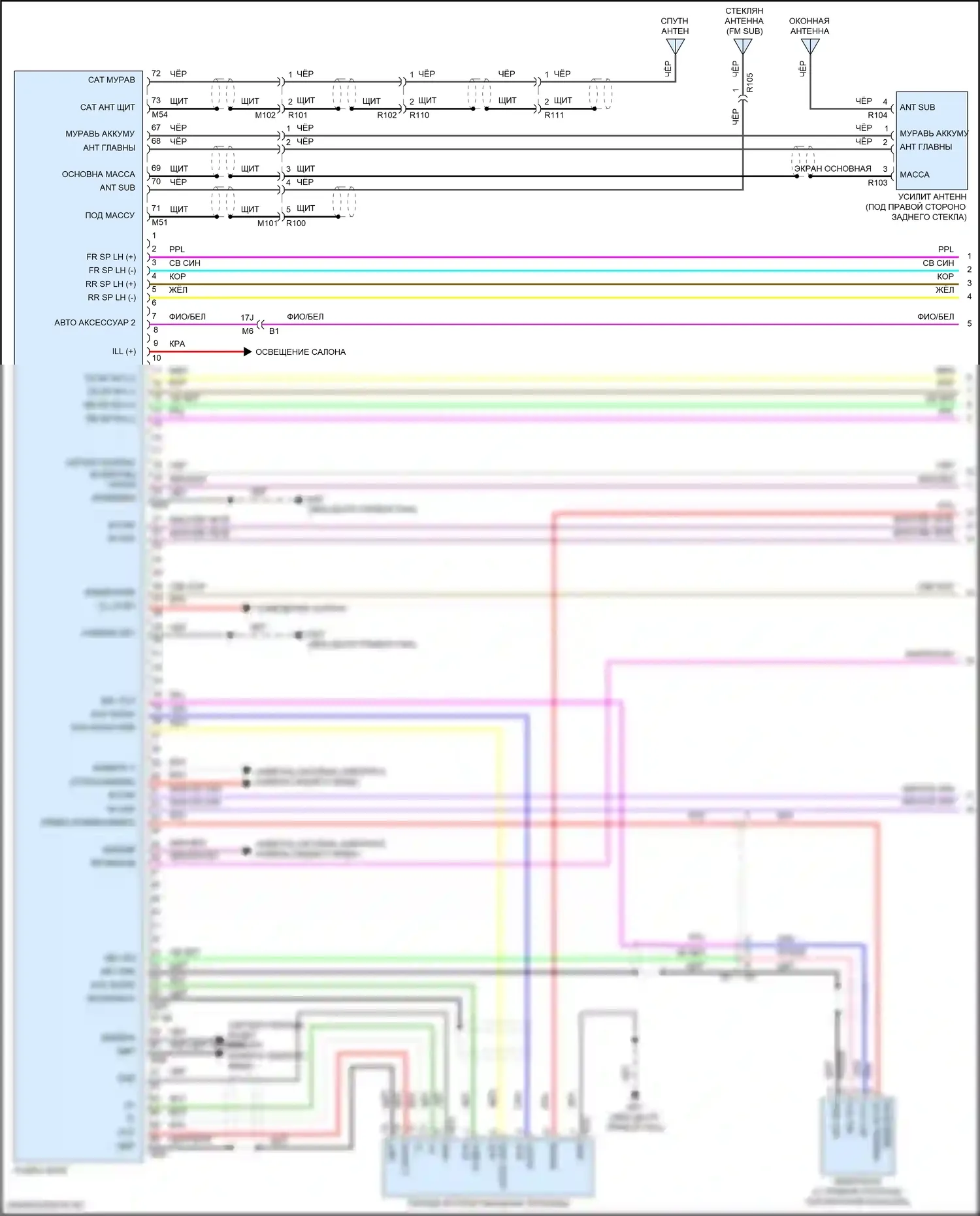 Altima Nissan L34 (2018-2024): Электросхема магнитолы, с 7-дюймовым цветным дисплеем (1 из 3) 