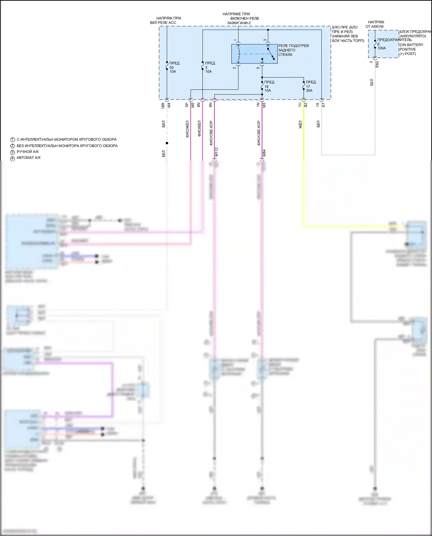 Altima Nissan L34 (2018-2024): Электросхема подогрева стекол 