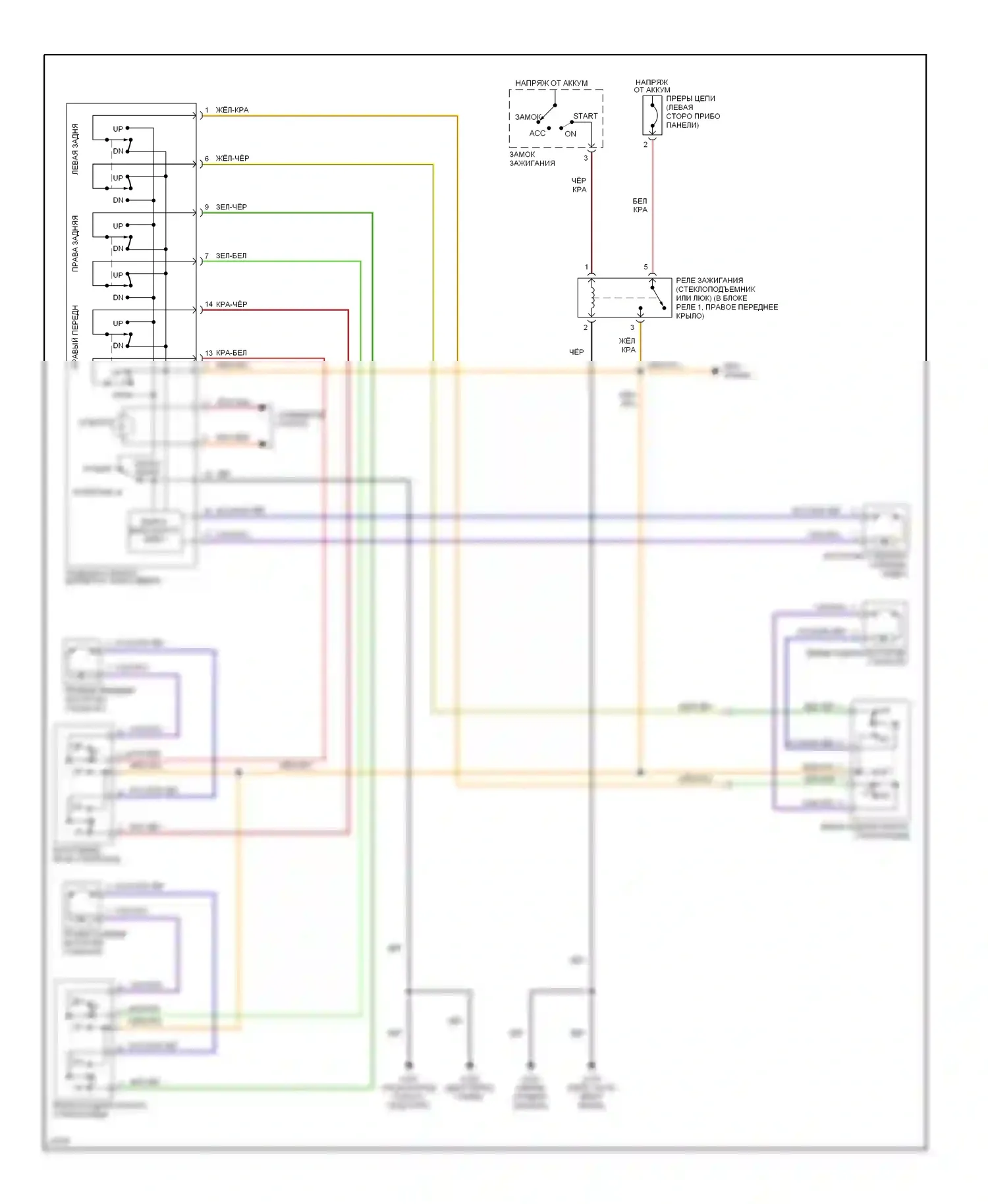 Altima Nissan U13 (1992-1997): Электросхема стеклоподъемника 