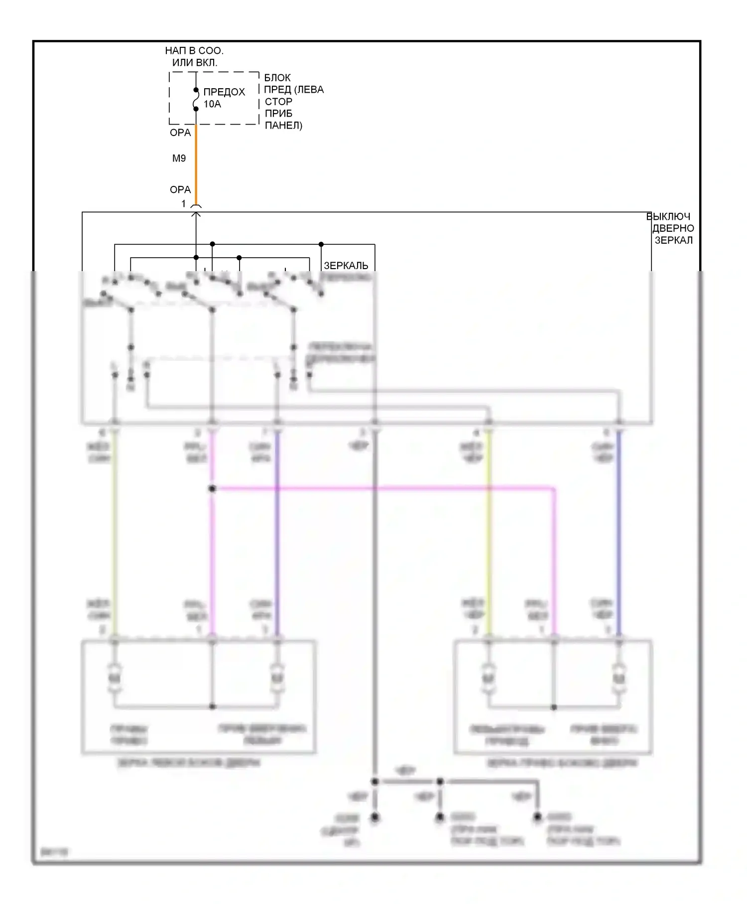 Altima Nissan U13 (1992-1997): Электросхема силового зеркала 