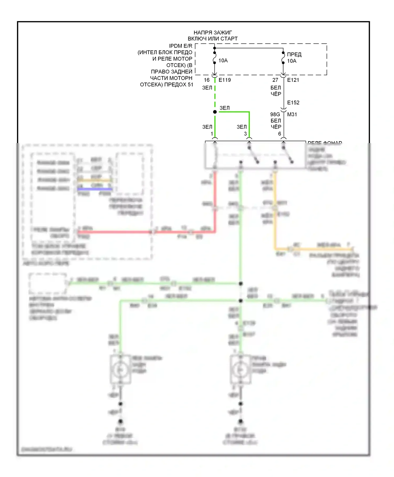 Armada Nissan I рестайлинг (2007-2016): Электросхема фонарей заднего хода 