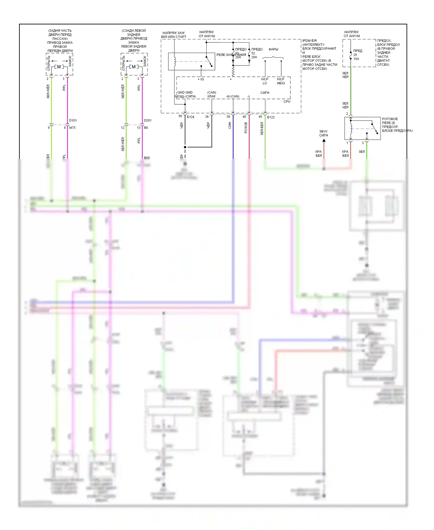 Armada Nissan I рестайлинг (2007-2016): Электросхема центрального замка, без интеллектуального ключевого блока (2 из 2) 