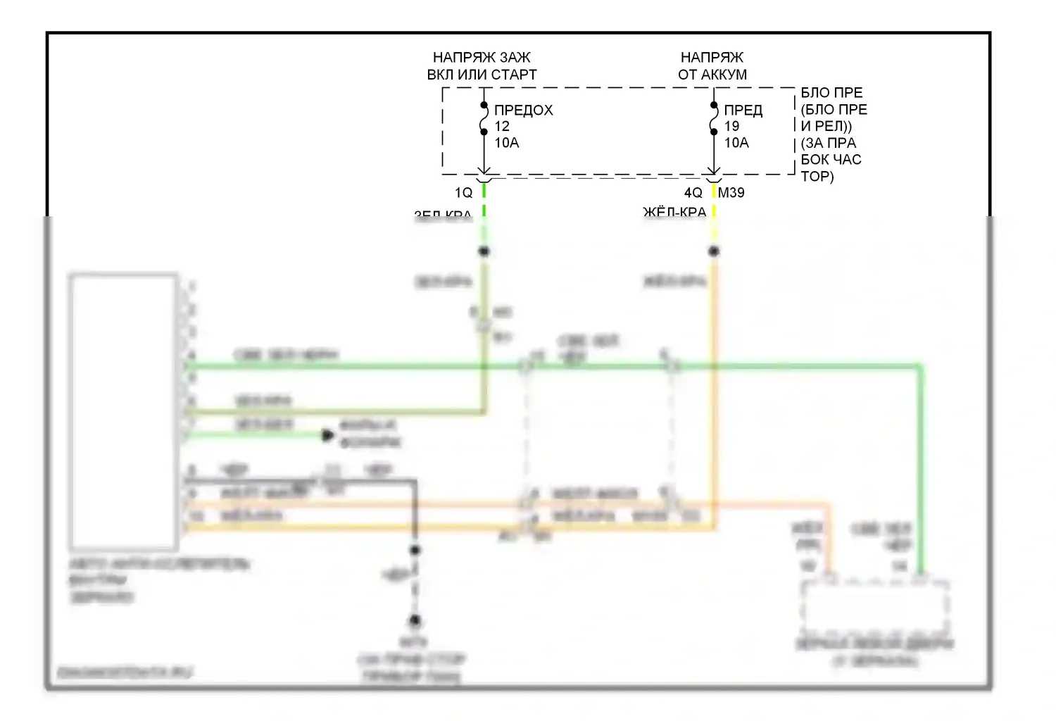 Armada Nissan I рестайлинг (2007-2016): Auto анти-ослепляя внутри зеркальной электросхемы проводки 