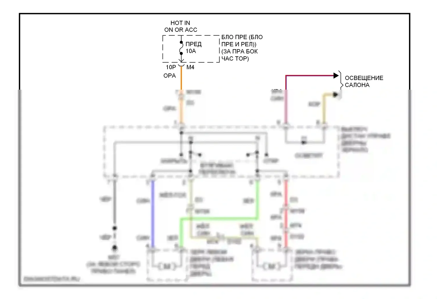 Armada Nissan I рестайлинг (2007-2016): Электросхема зеркал с откидными зеркалами 