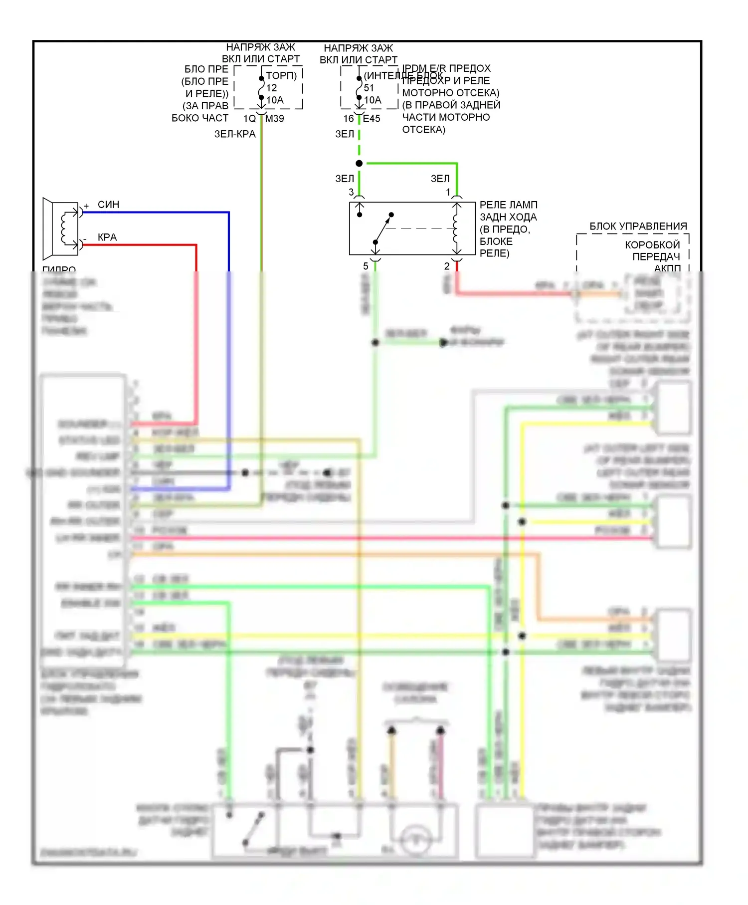 Armada Nissan I (2003-2007): Электросхема заднего гидролокатора 