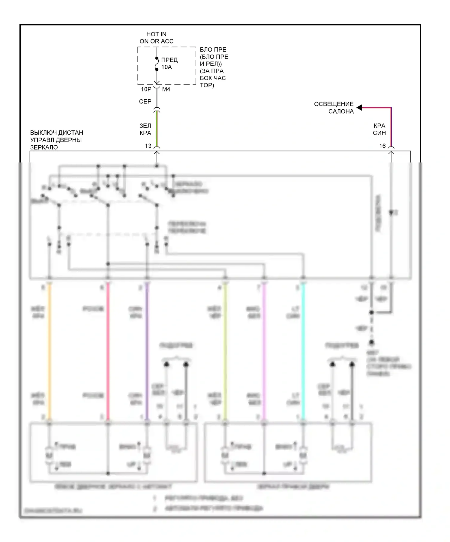 Armada Nissan I (2003-2007): Электросхема управления зеркалами заднего вида 