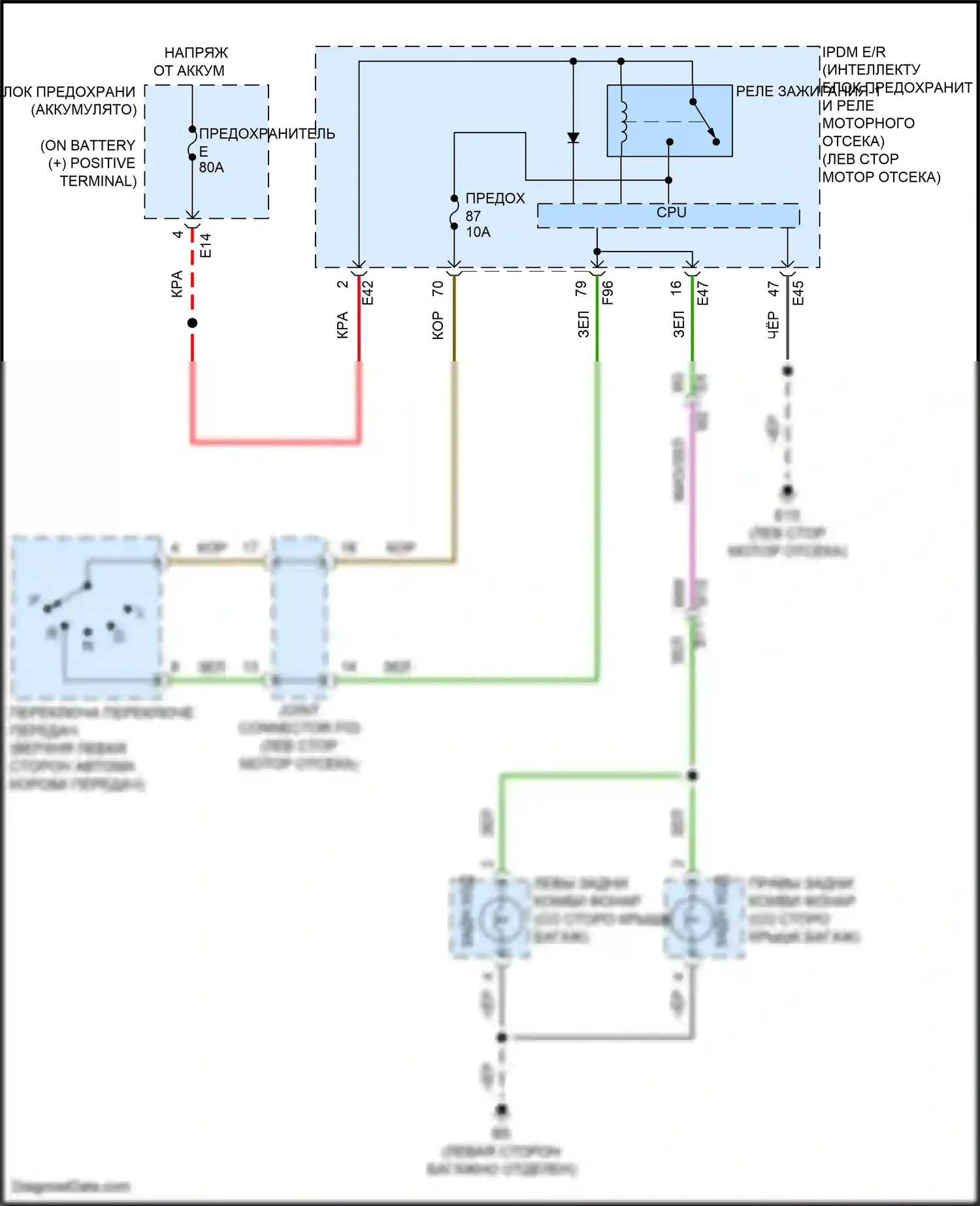Bluebird Sylphy Nissan III рестайлинг (2018-2024): Электросхема фонарей заднего хода 