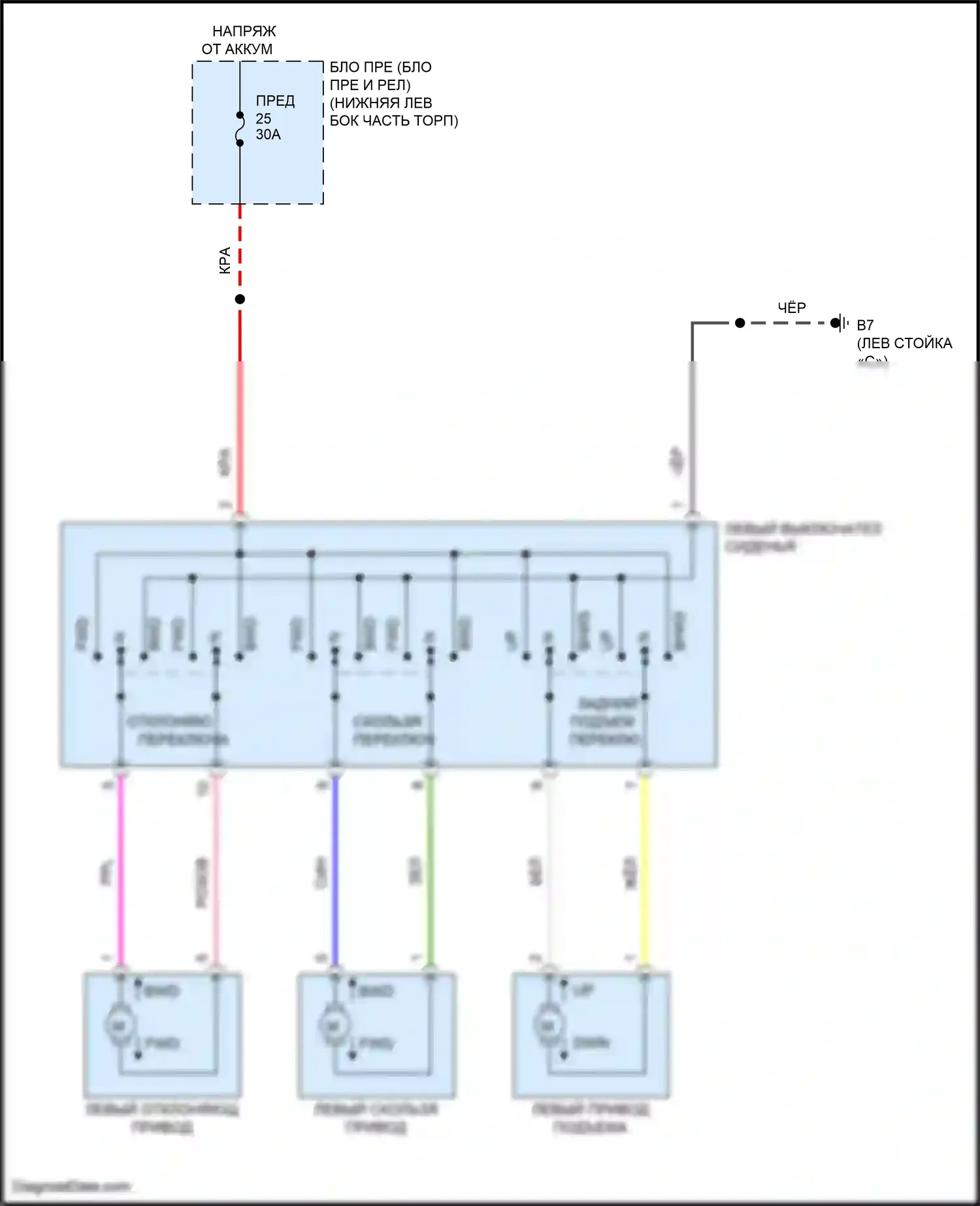 Bluebird Sylphy Nissan III рестайлинг (2018-2024): Электросхема силового сиденья 