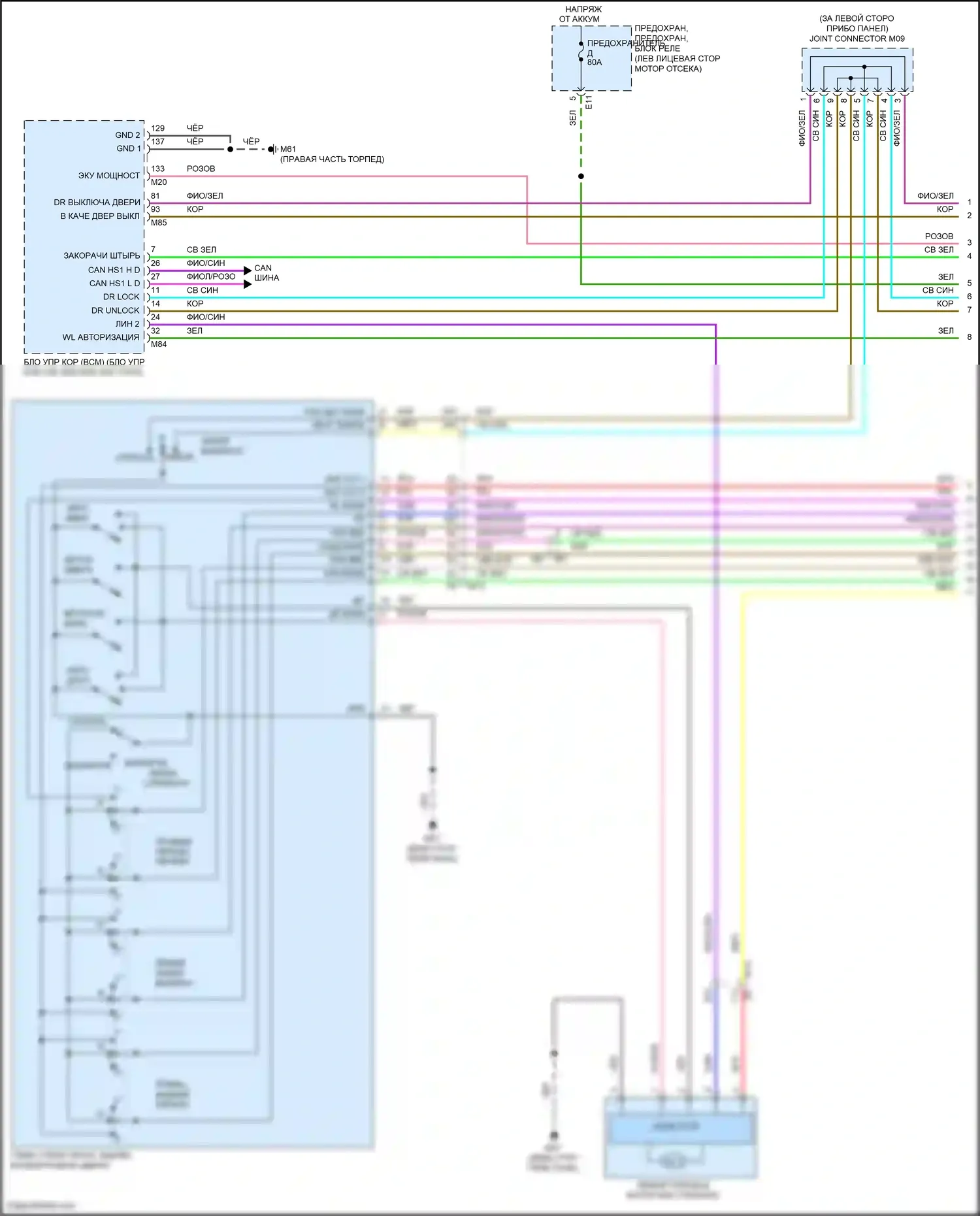 Bluebird Sylphy Nissan III рестайлинг (2018-2024): Электросхема стеклоподъемников (1 из 2) 