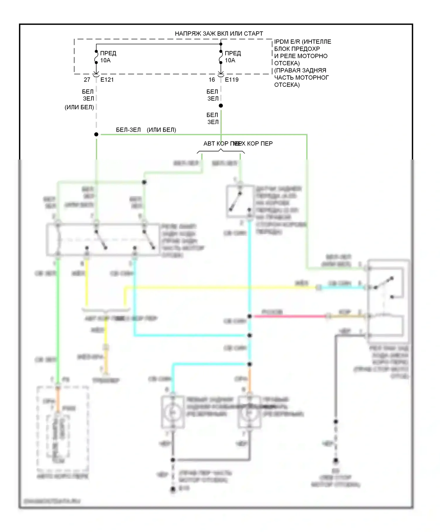 Frontier Nissan D22 (1998-2007): Электросхема фонарей заднего хода 