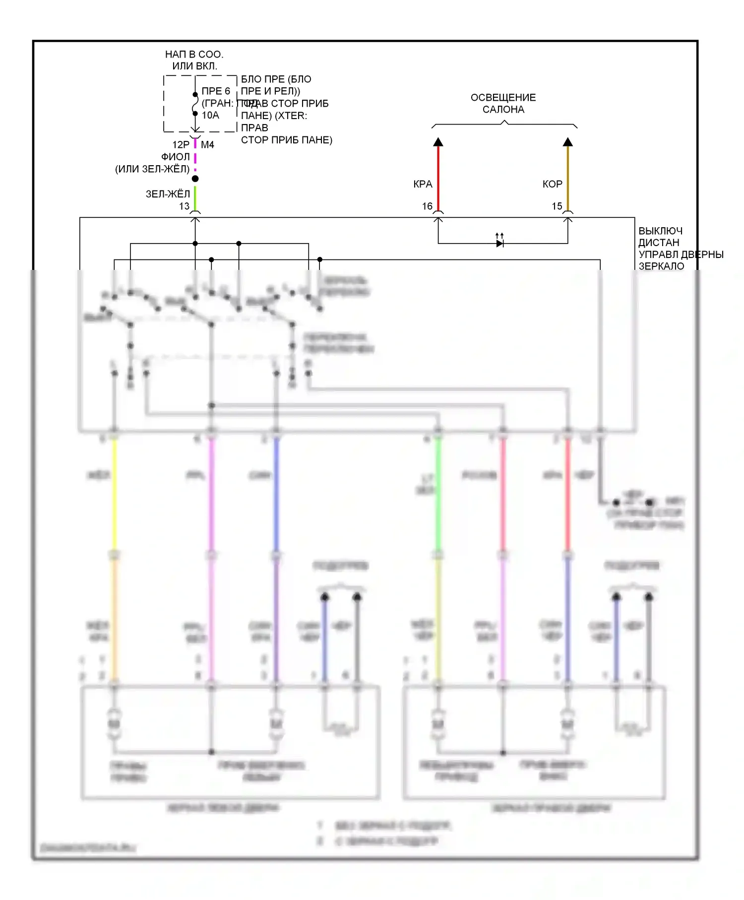 Frontier Nissan D22 (1998-2007): Электросхема силового зеркала 