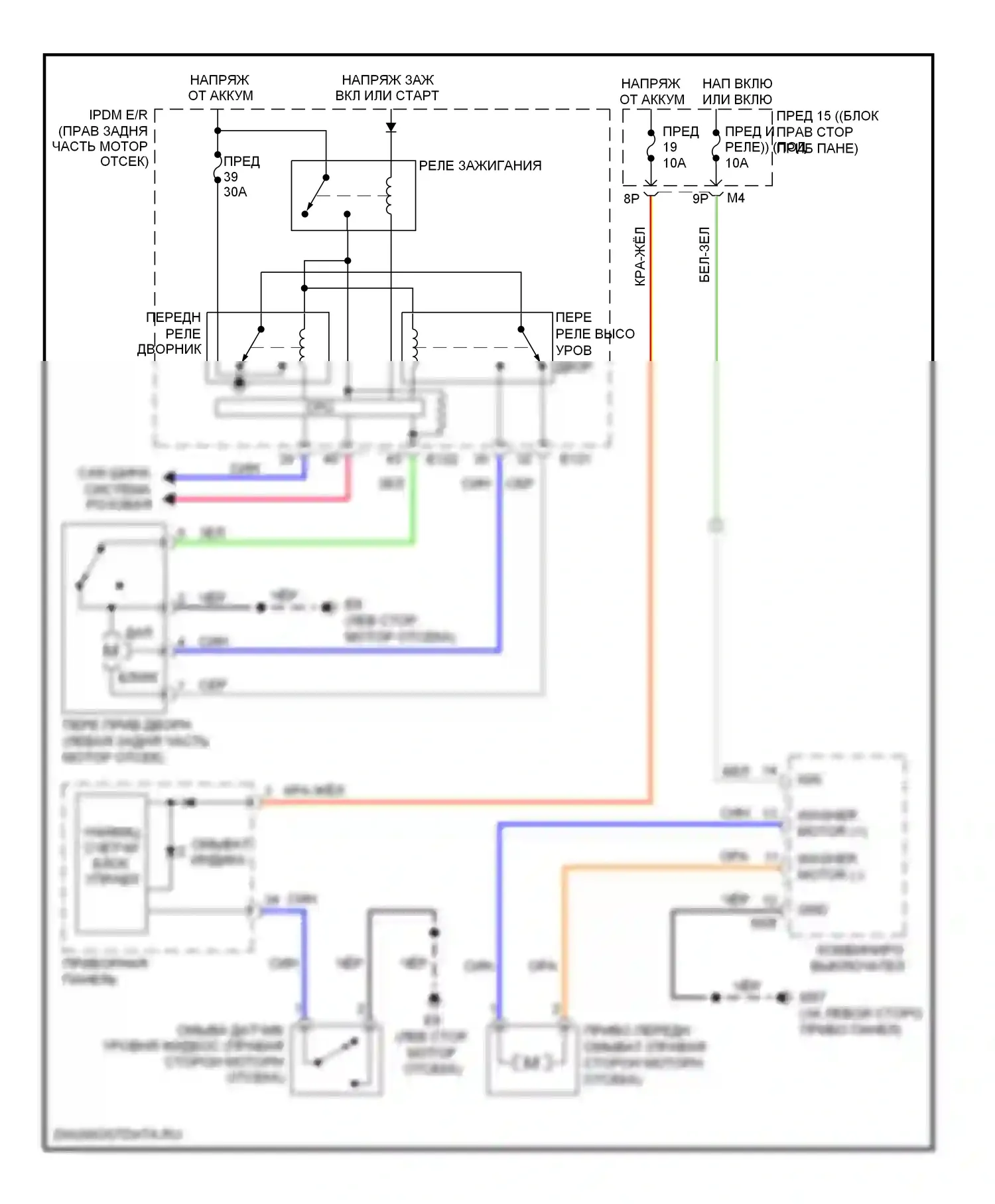 Frontier Nissan D40 (2004-2010): Дворники и омыватели электросхема 