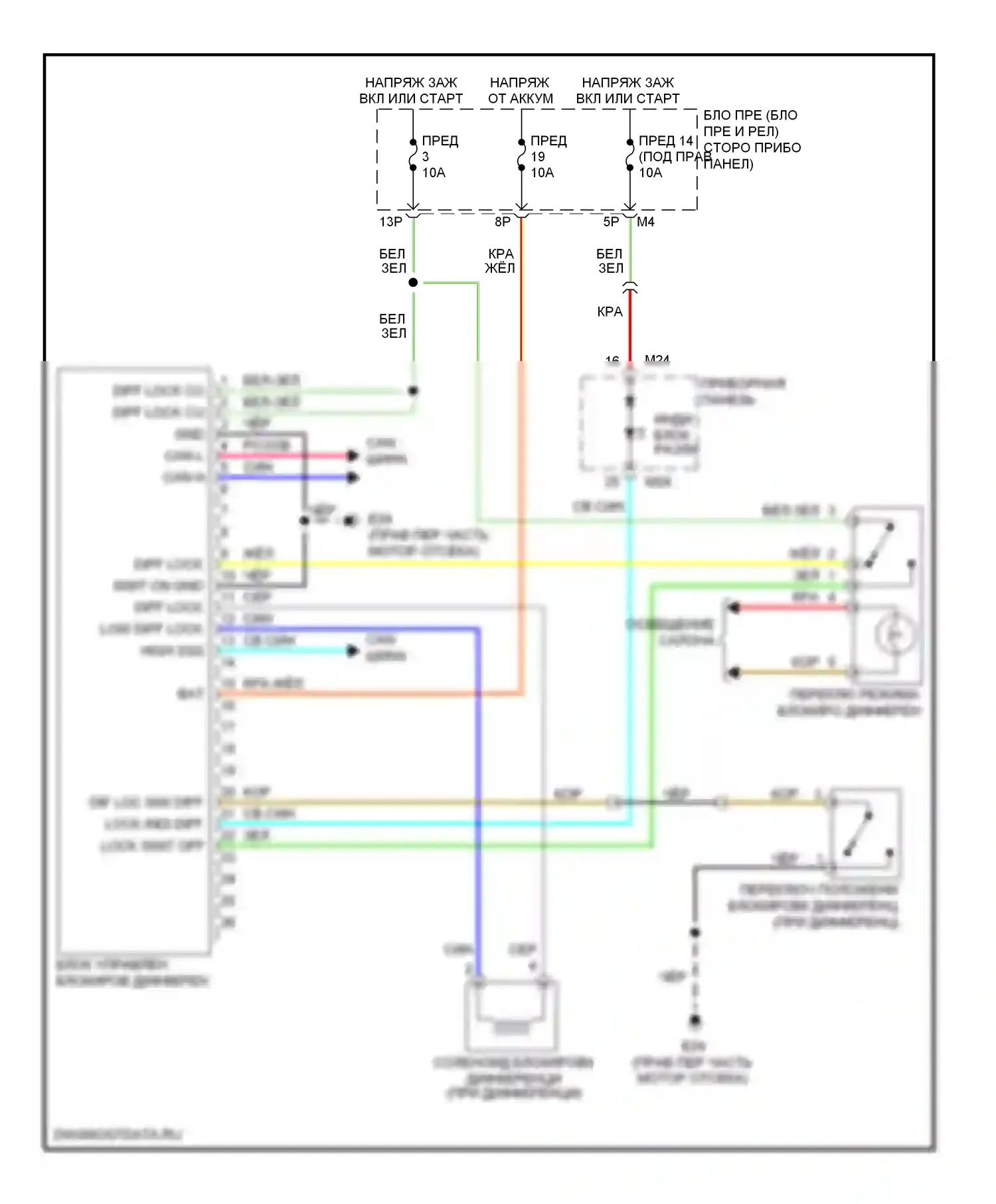 Frontier Nissan D40 (2004-2010): Электросхема блокировки дифференциала 