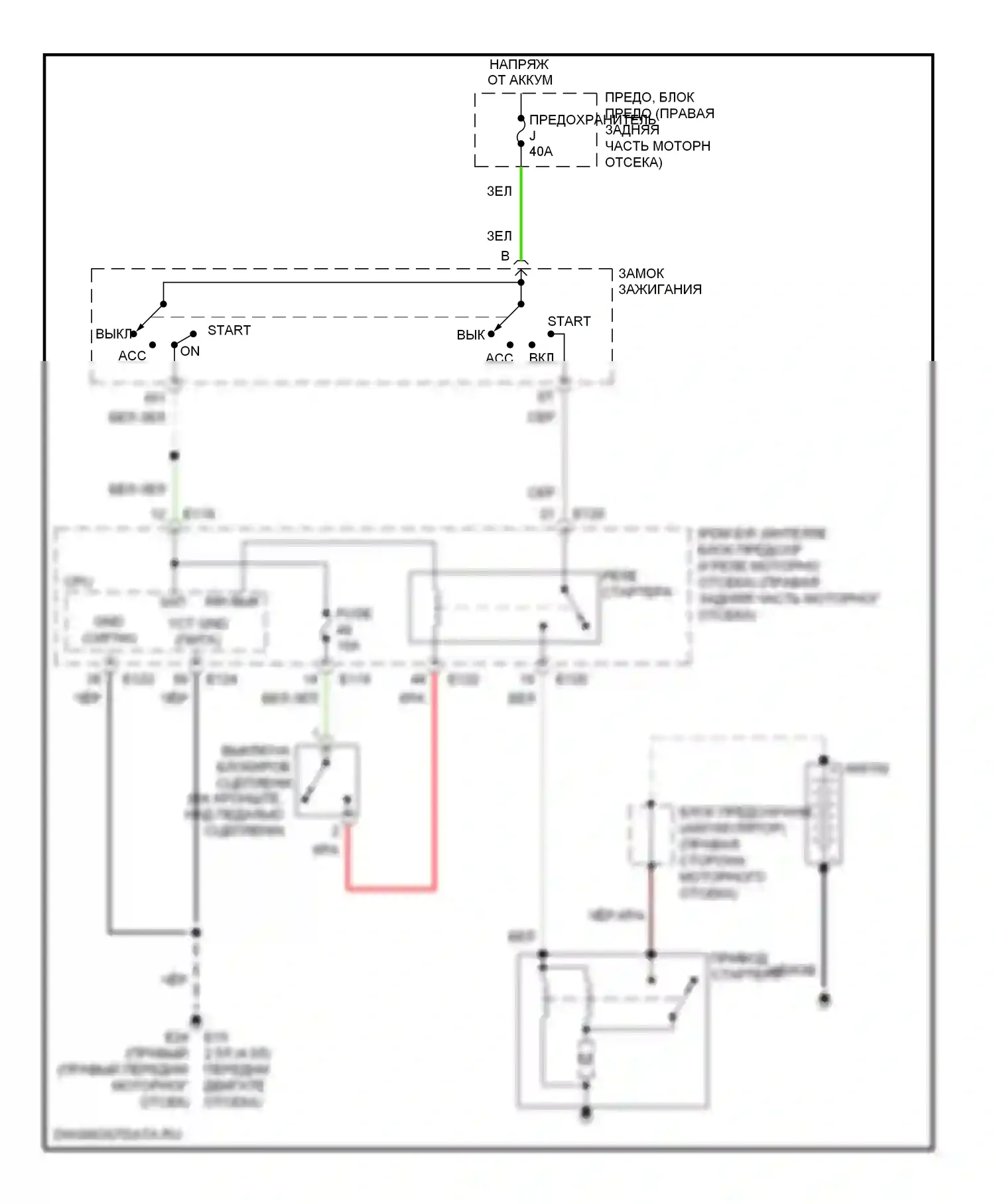 Frontier Nissan D40 (2004-2010): Электросхема стартера, ручной коробки передач без блокировки сцепления 