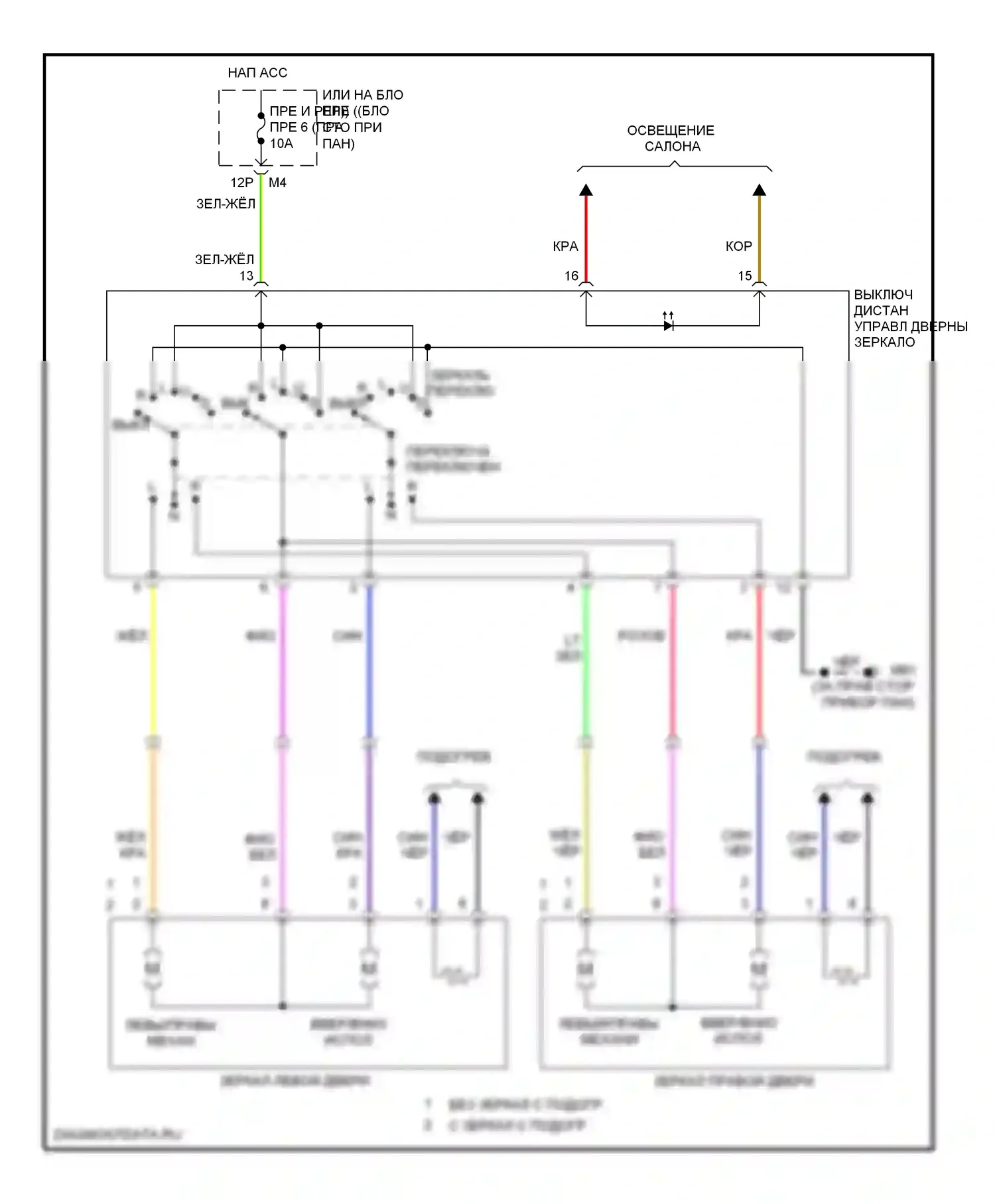 Frontier Nissan D40 (2004-2010): Электросхема силового зеркала 