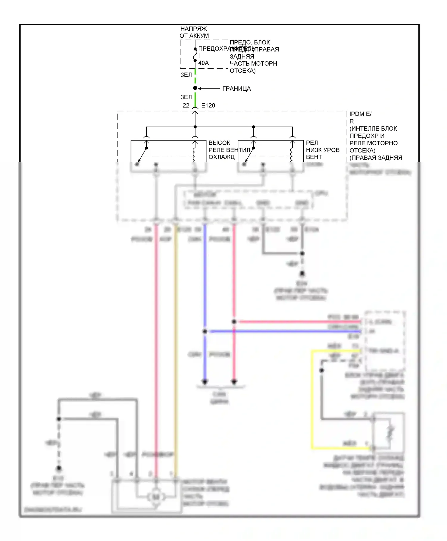 Frontier Nissan D40 (2004-2010): 4.0л, электросхема вентилятора охлаждения 