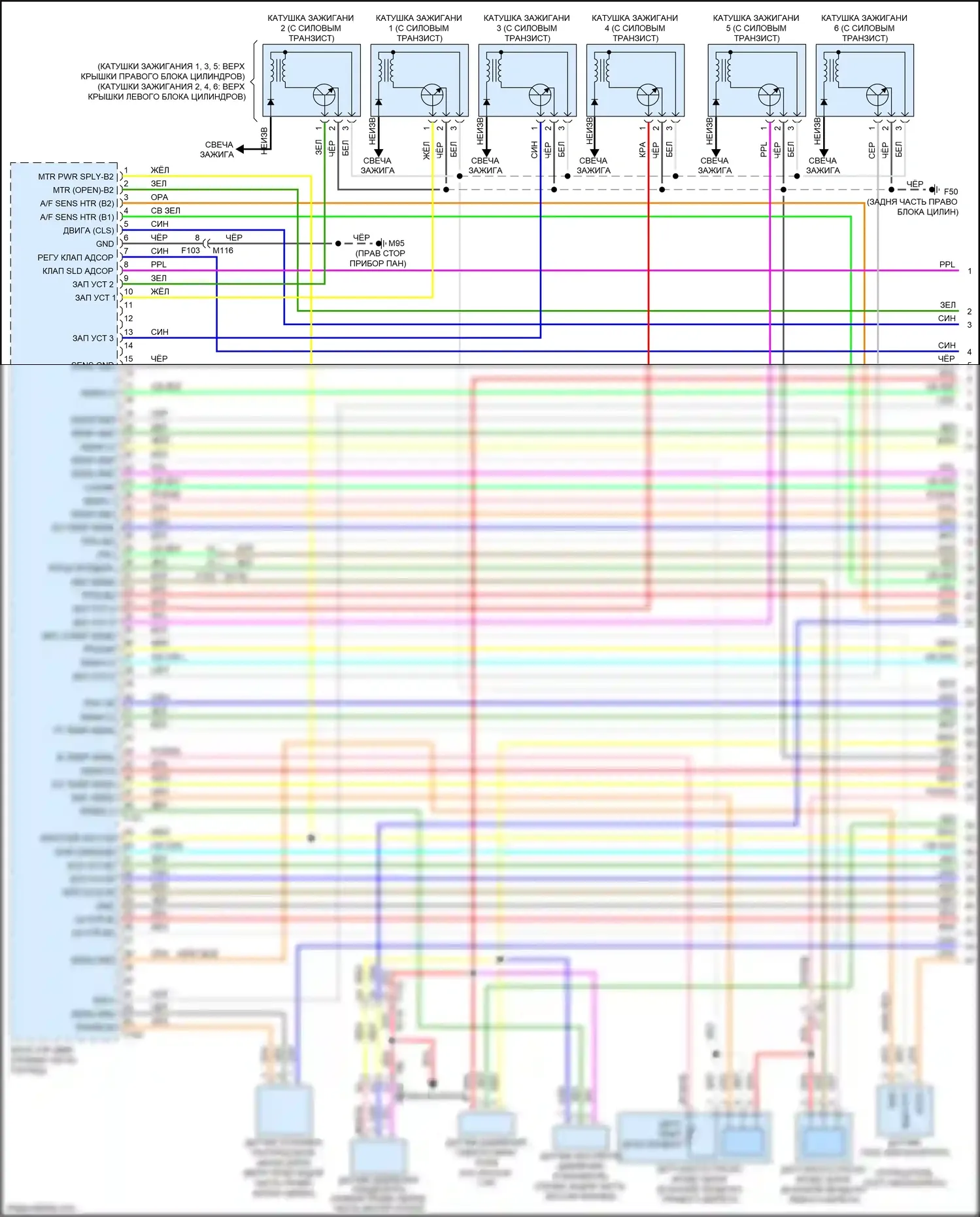 GT-R Nissan I рестайлинг 2 (2014-2016): Электросхема двигателя 3.8л турбо (1 из 5) 