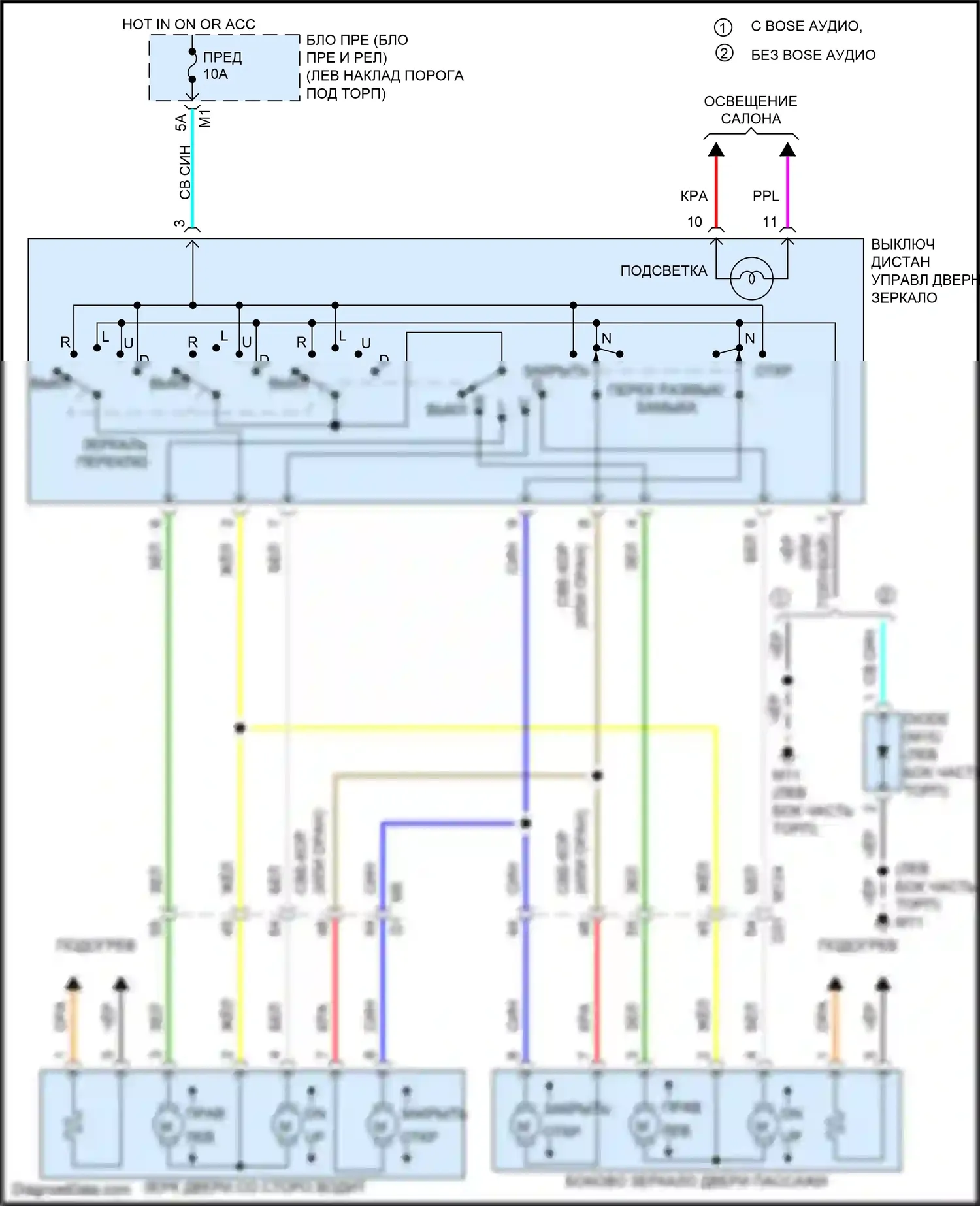 GT-R Nissan I рестайлинг 2 (2014-2016): Электросхема управления зеркалами заднего вида 
