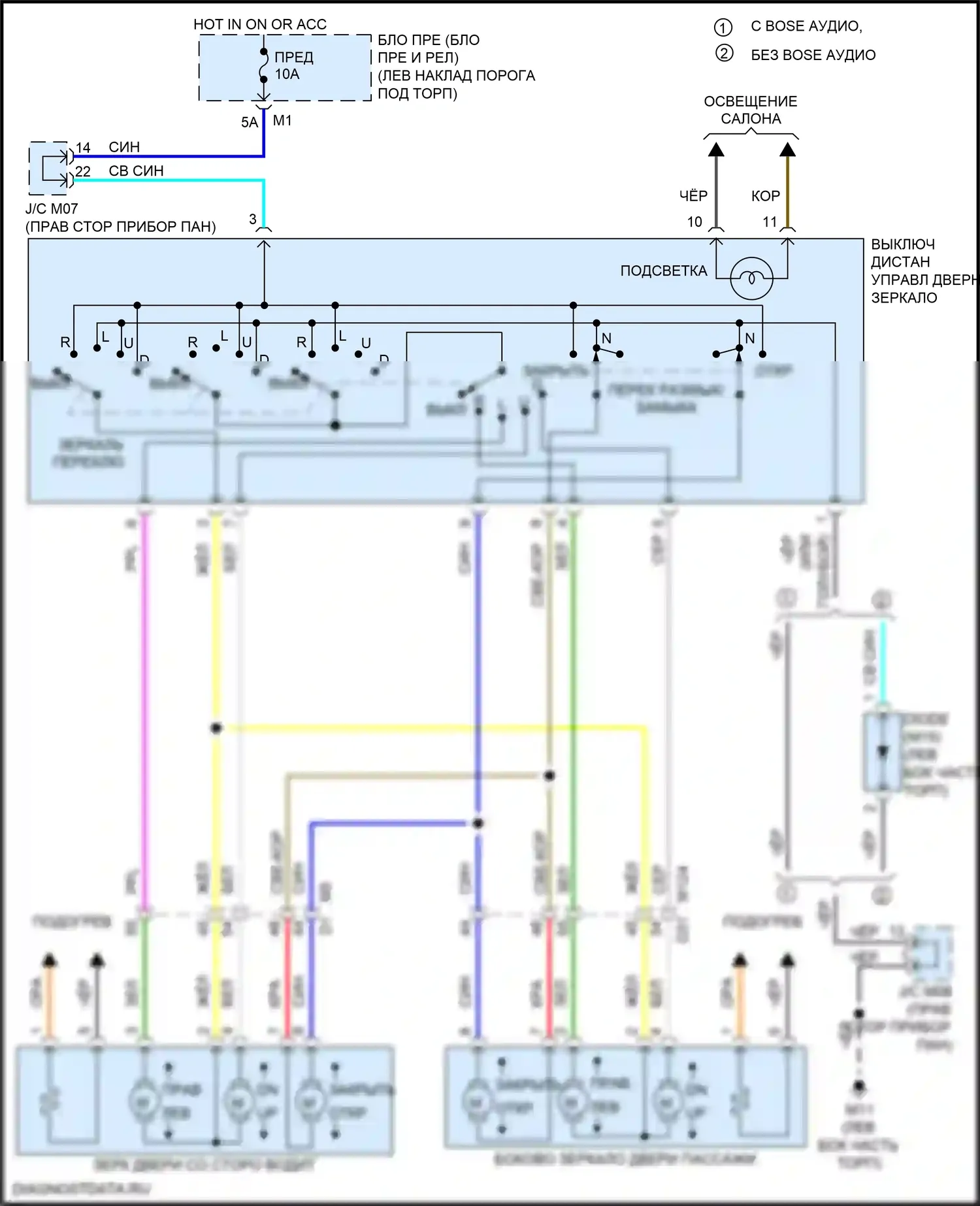 GT-R Nissan I рестайлинг 3 (2016-2020): Электросхема управления зеркалами заднего вида 