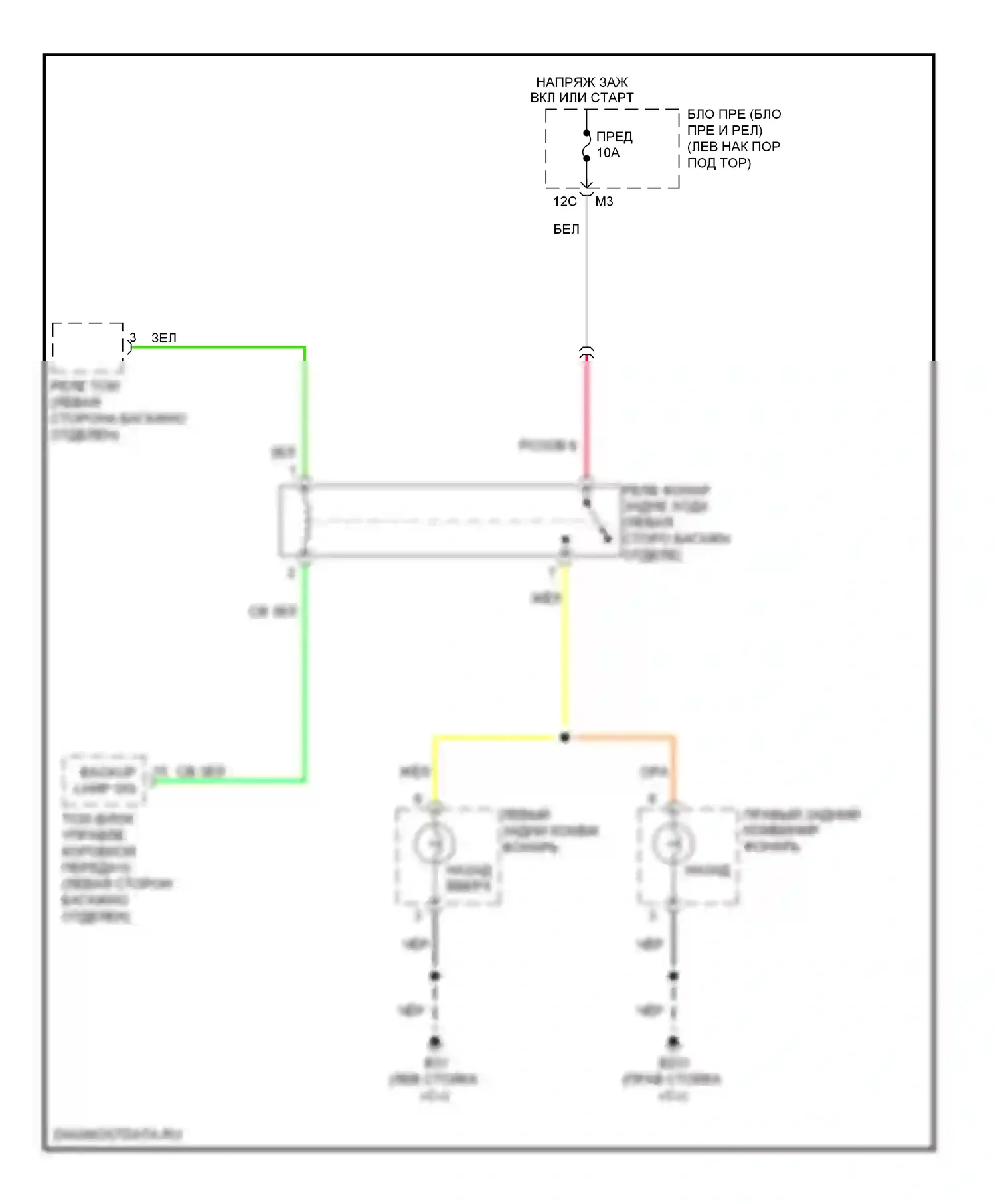GT-R Nissan I (2007-2011): Электросхема фонарей заднего хода 