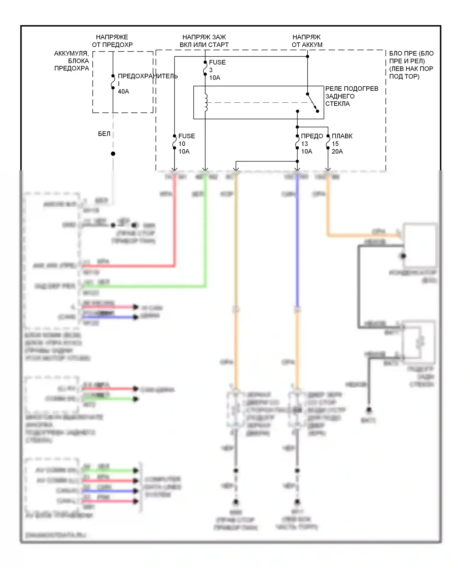 GT-R Nissan I (2007-2011): Электросхема подогрева стекол 