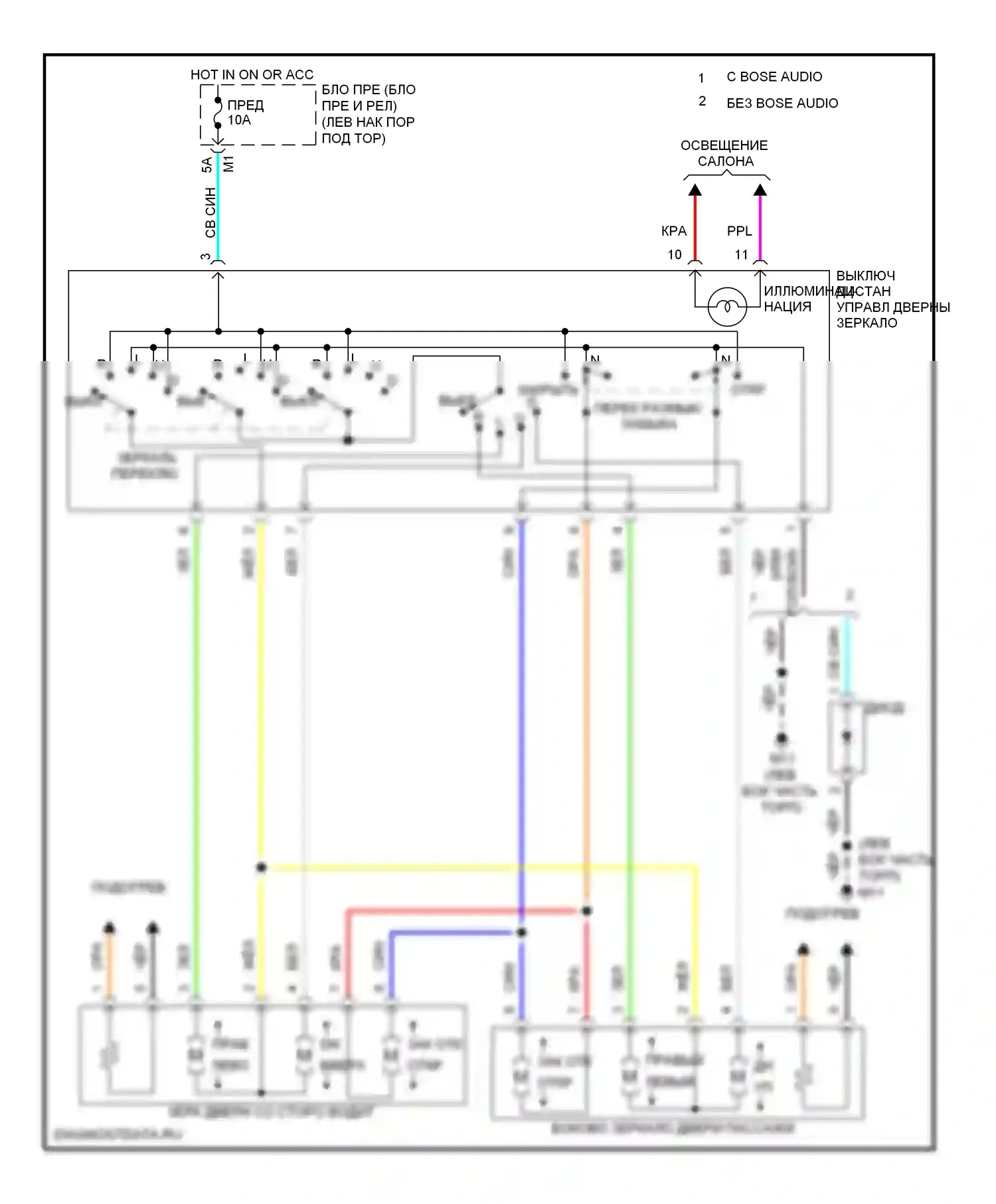 GT-R Nissan I (2007-2011): Электросхема силового зеркала 