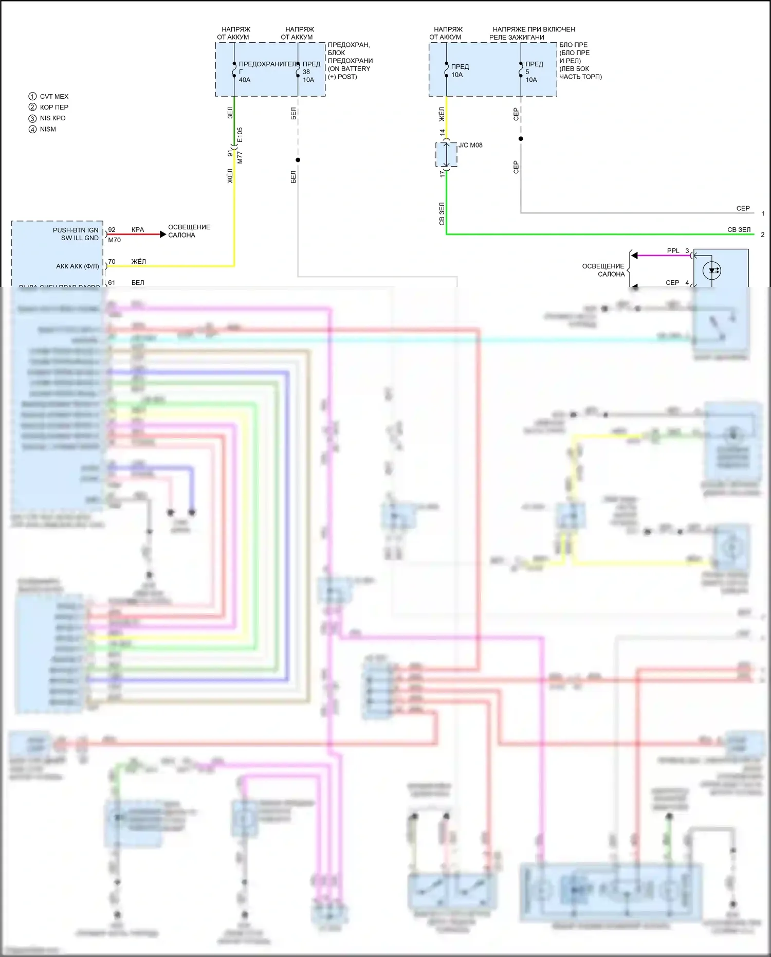 Juke Nissan I рестайлинг (2014-2019): Электросхема фар и фонарей (1 из 2) 