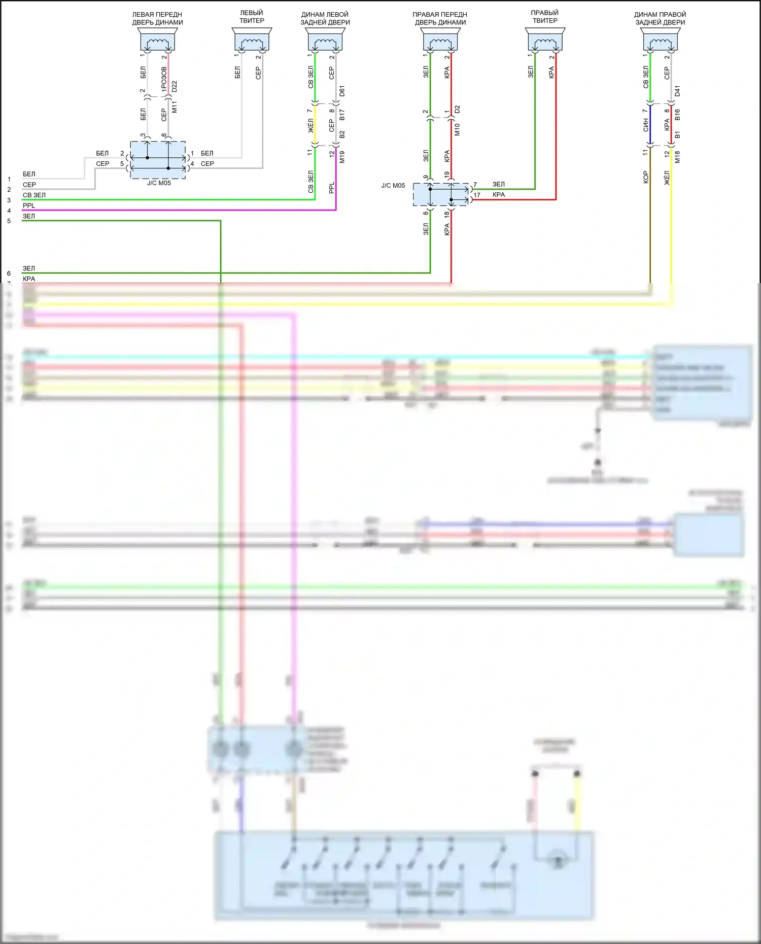 Juke Nissan I рестайлинг (2014-2019): Электросхема магнитолы, с навигацией (2 из 3) 