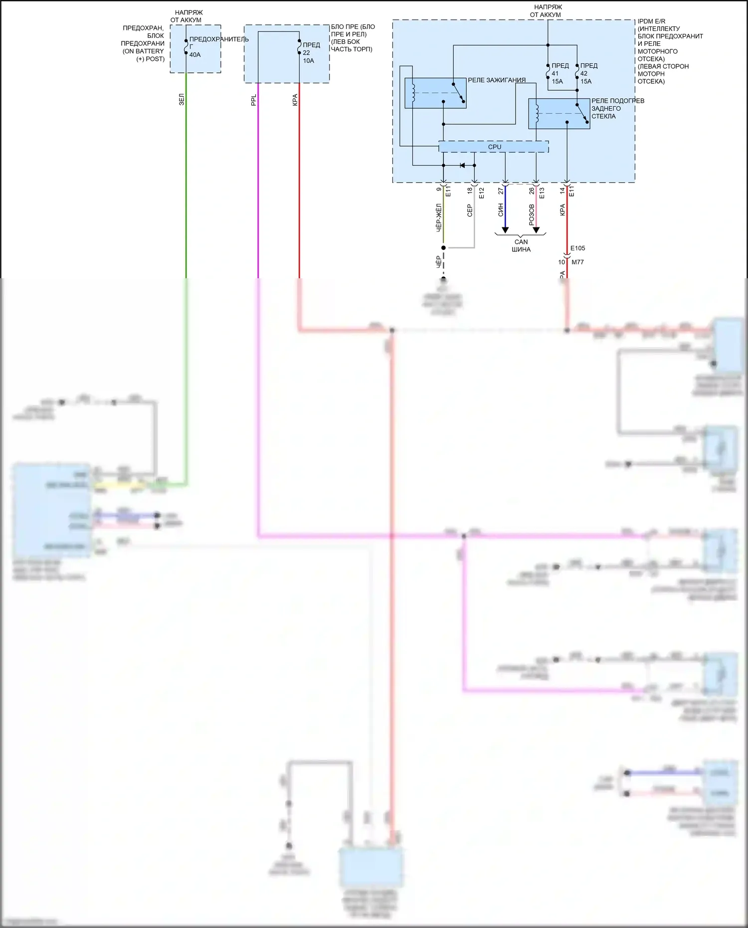 Juke Nissan I рестайлинг (2014-2019): Электросхема подогрева стекол 
