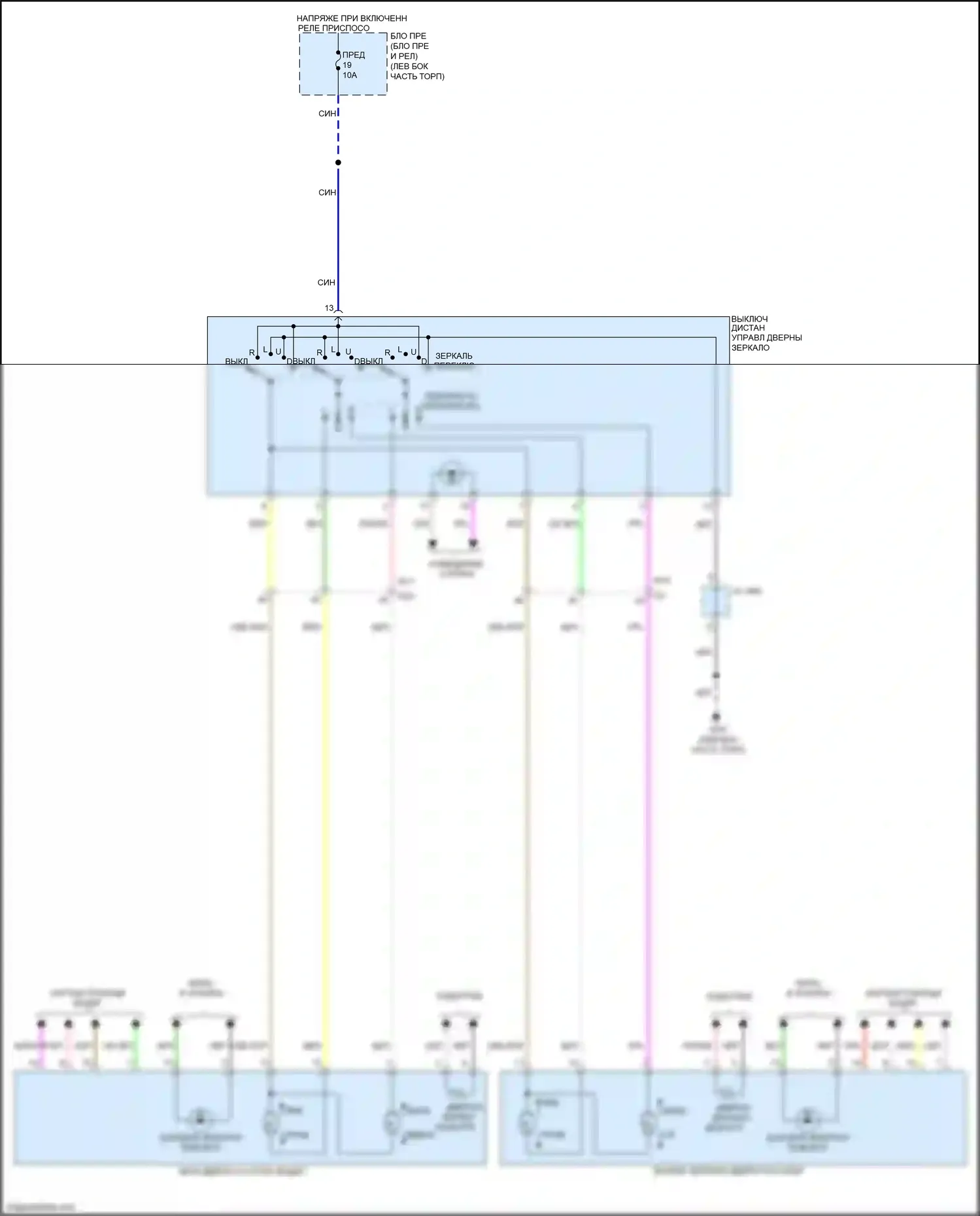 Juke Nissan I рестайлинг (2014-2019): Электросхема управления зеркалами заднего вида 