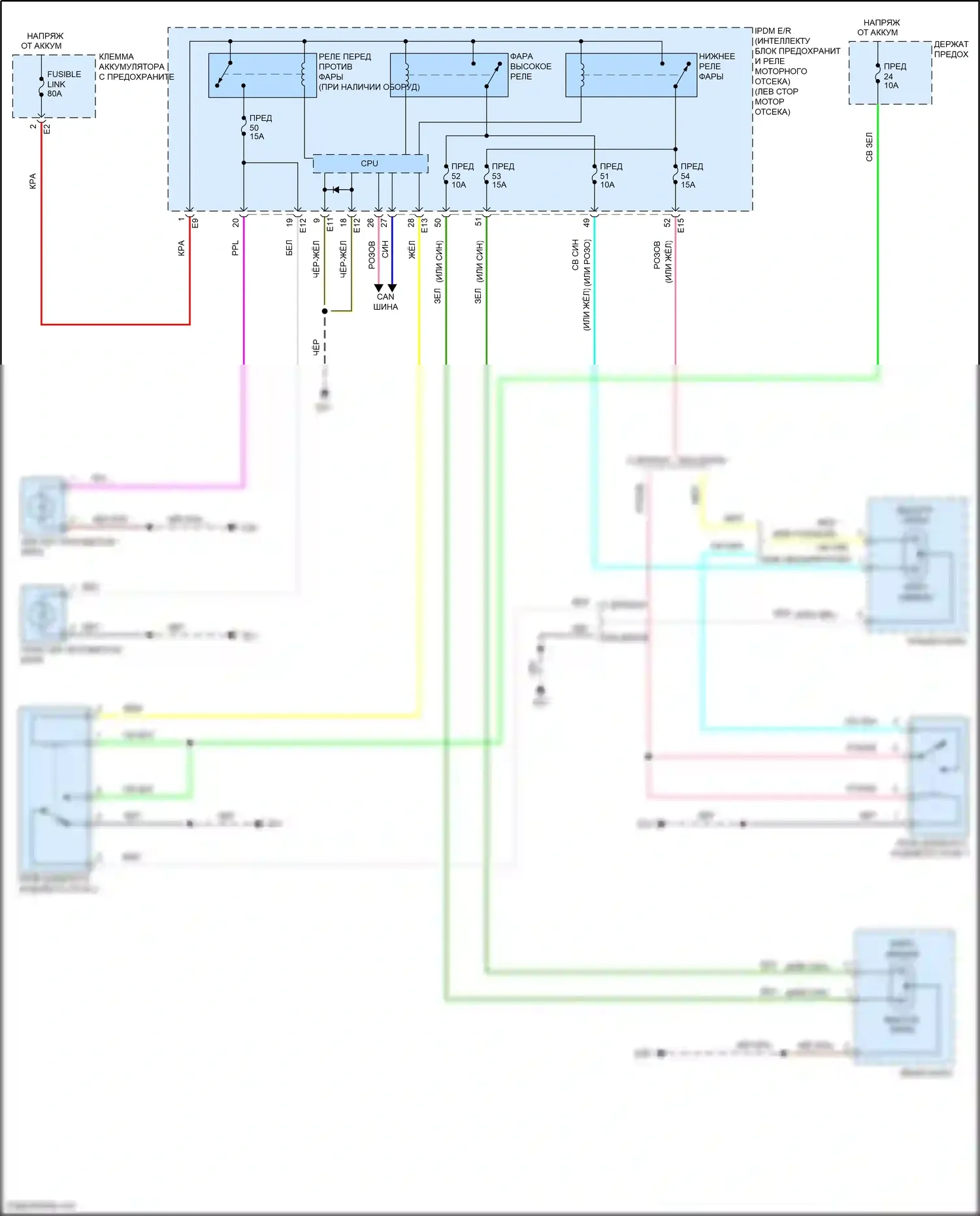Juke Nissan I (2010-2014): Электросхема фар (2 из 2) 