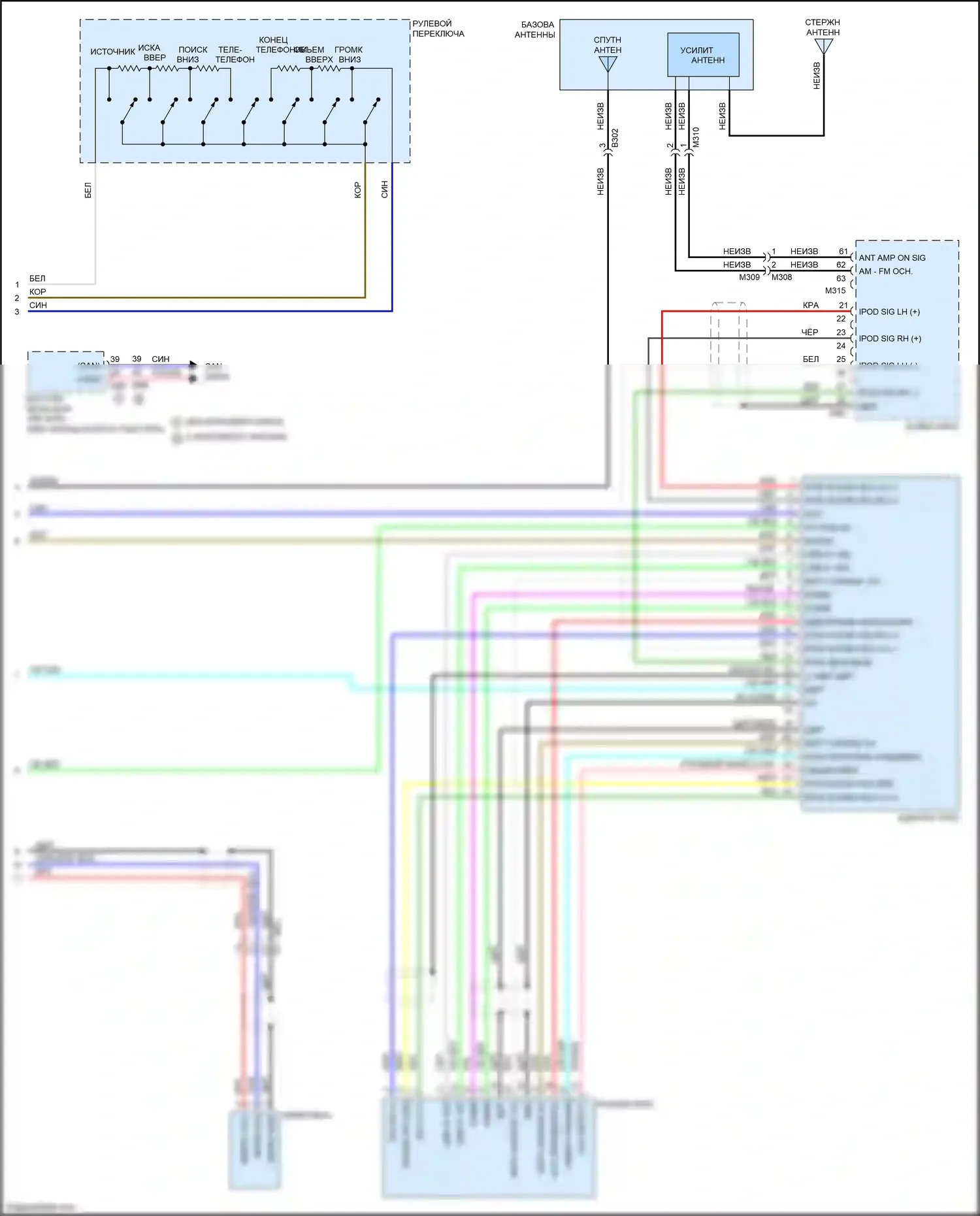 Juke Nissan I (2010-2014): Электросхема магнитолы, без навигации (3 из 3) 