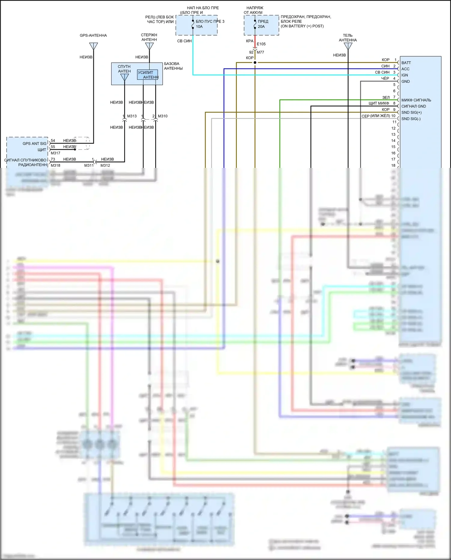 Juke Nissan I (2010-2014): Электросхема радиосети, с навигацией (2 из 2) 