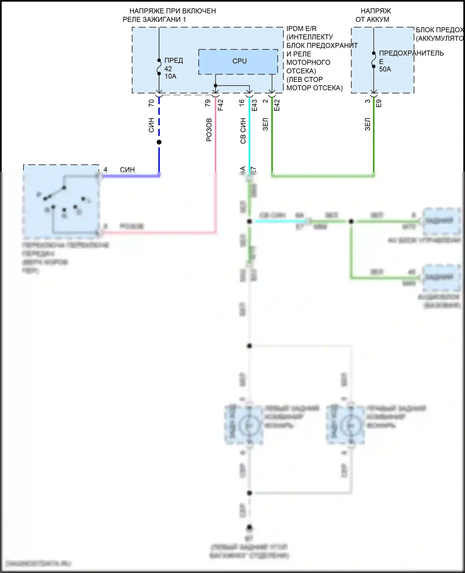 Kicks Nissan I рестайлинг (2020-2024): Электросхема фонарей заднего хода 