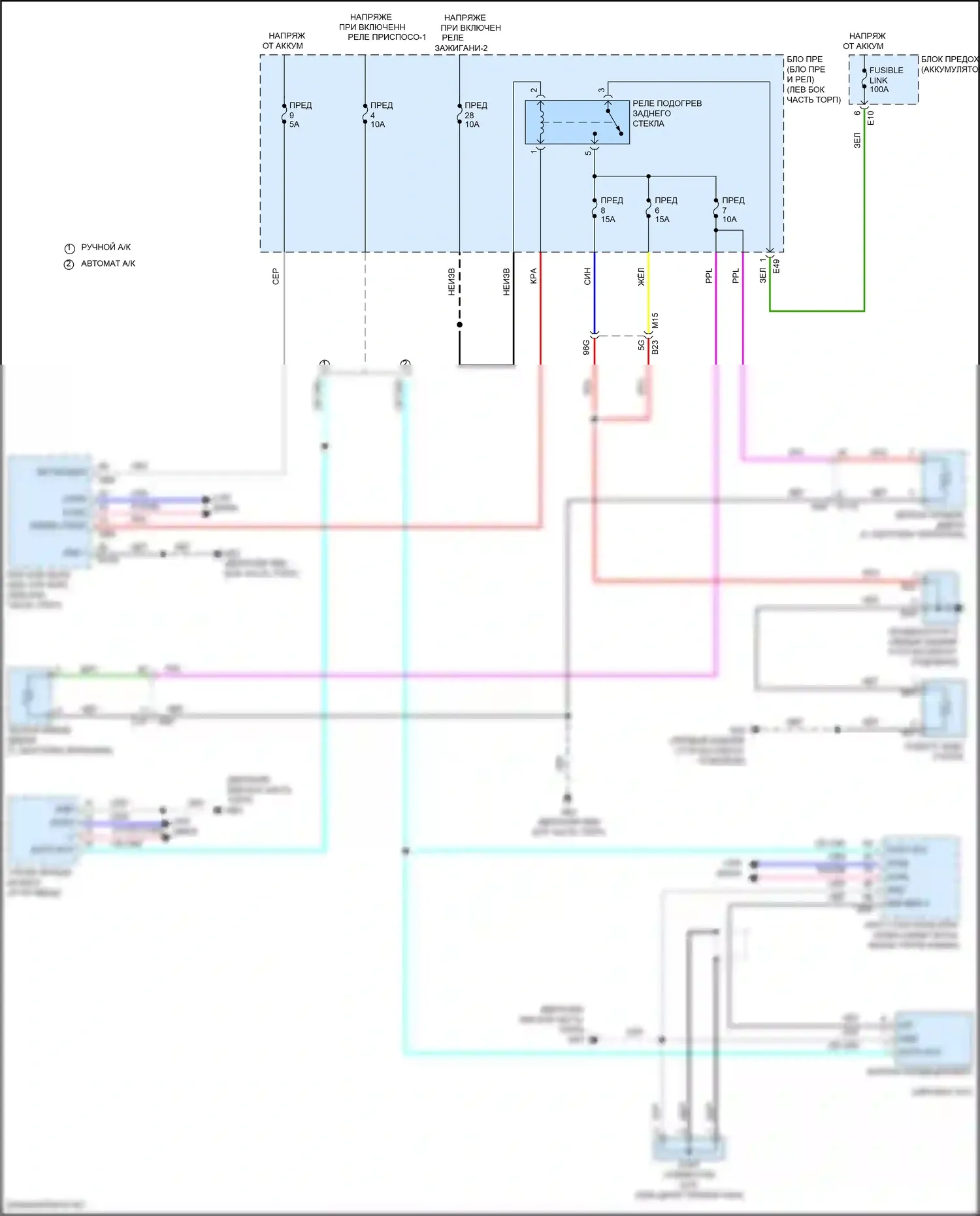 Kicks Nissan I рестайлинг (2020-2024): Электросхема подогрева стекол 