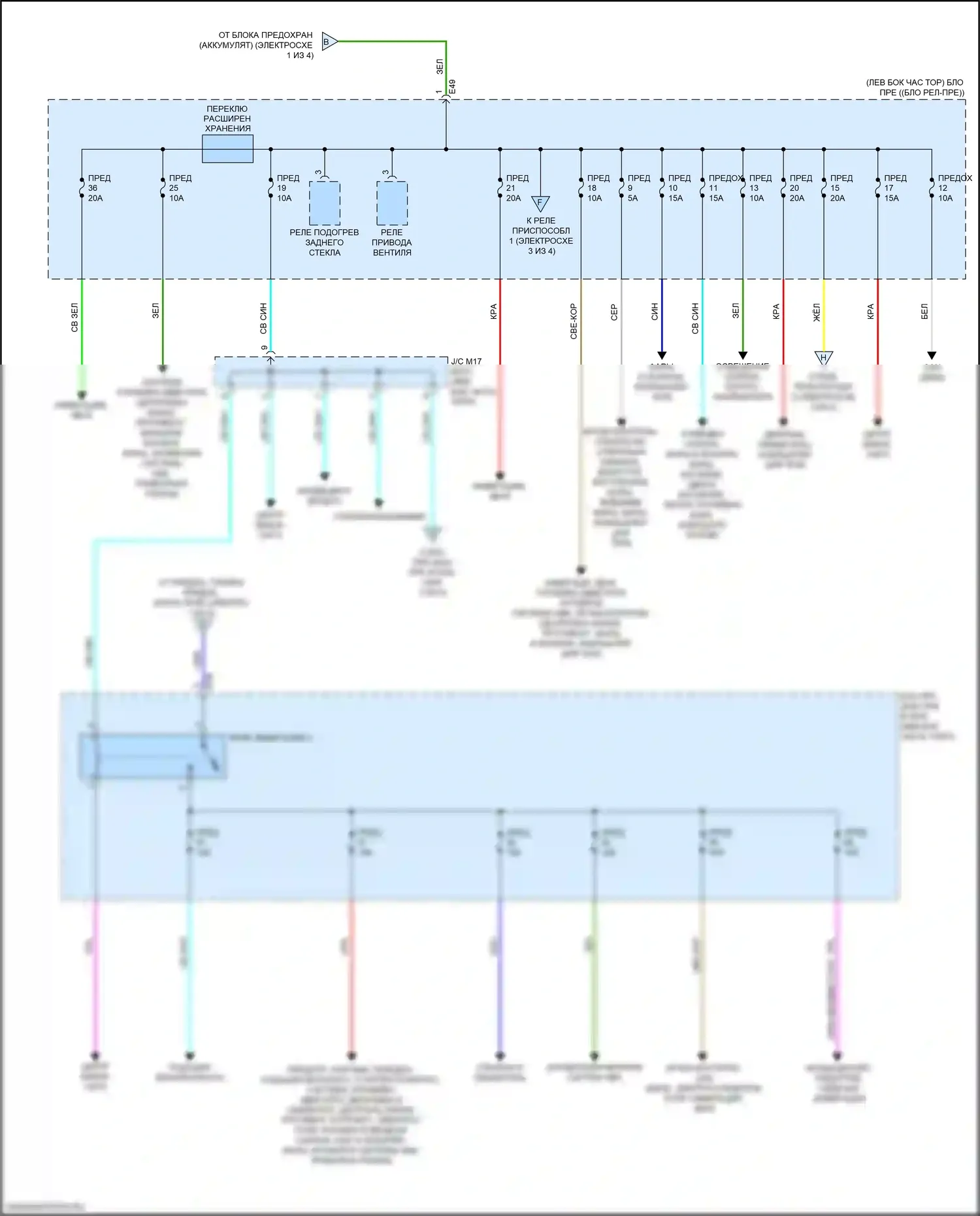 Kicks Nissan I (2016-2020): Электросхема блока предохранителей реле (2 из 4) 