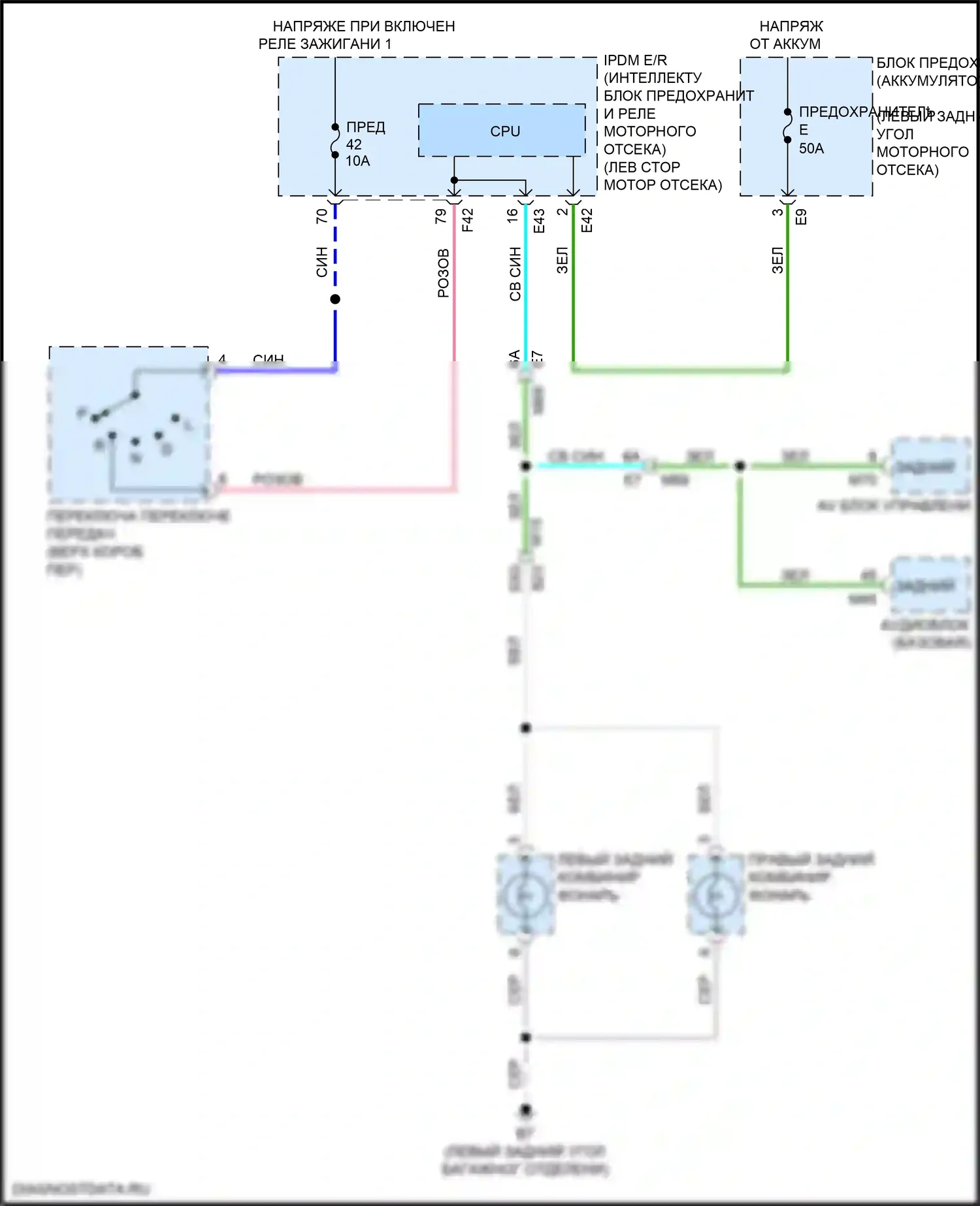 Kicks Nissan I (2016-2020): Электросхема фонарей заднего хода 