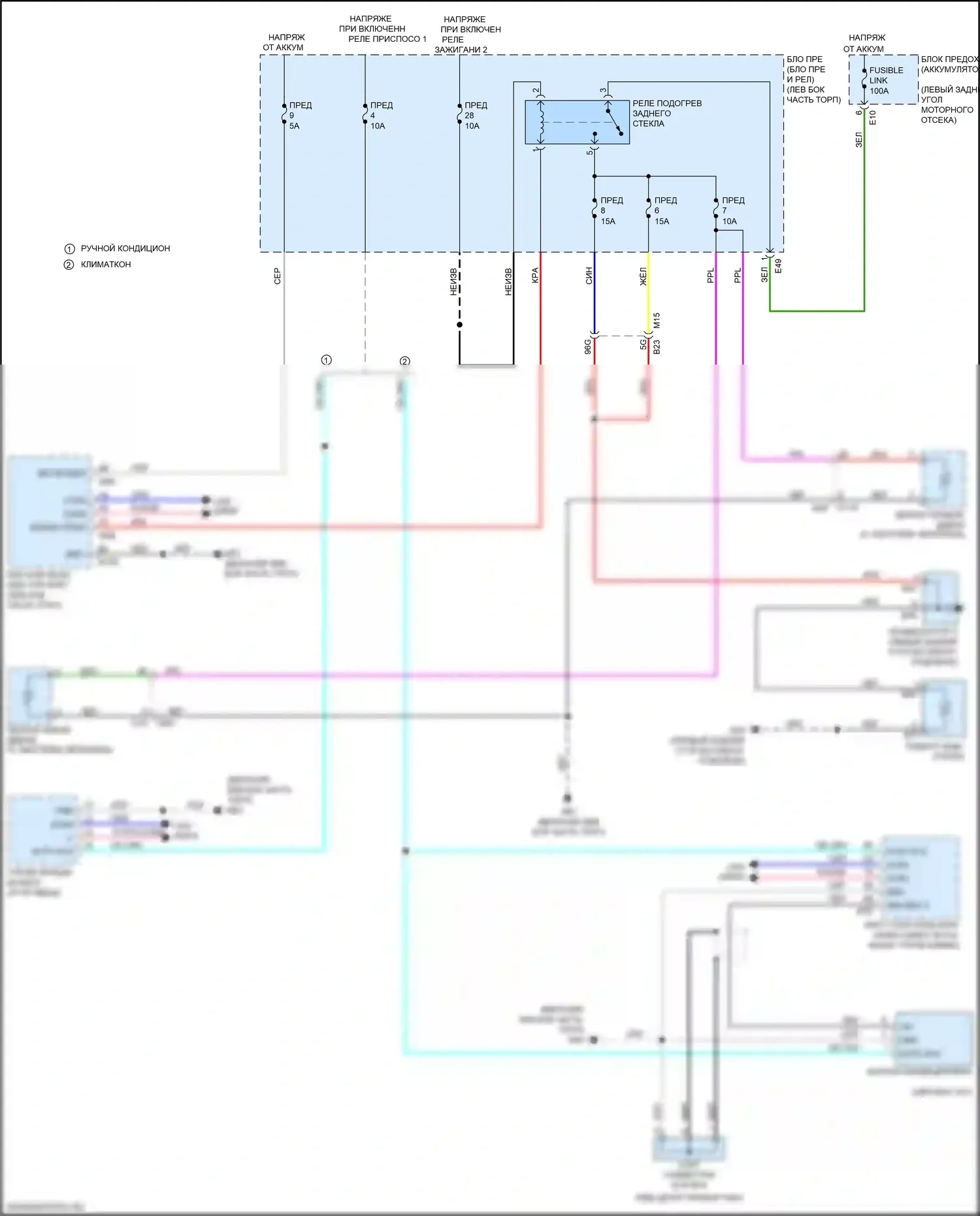 Kicks Nissan I (2016-2020): Электросхема подогрева стекол 