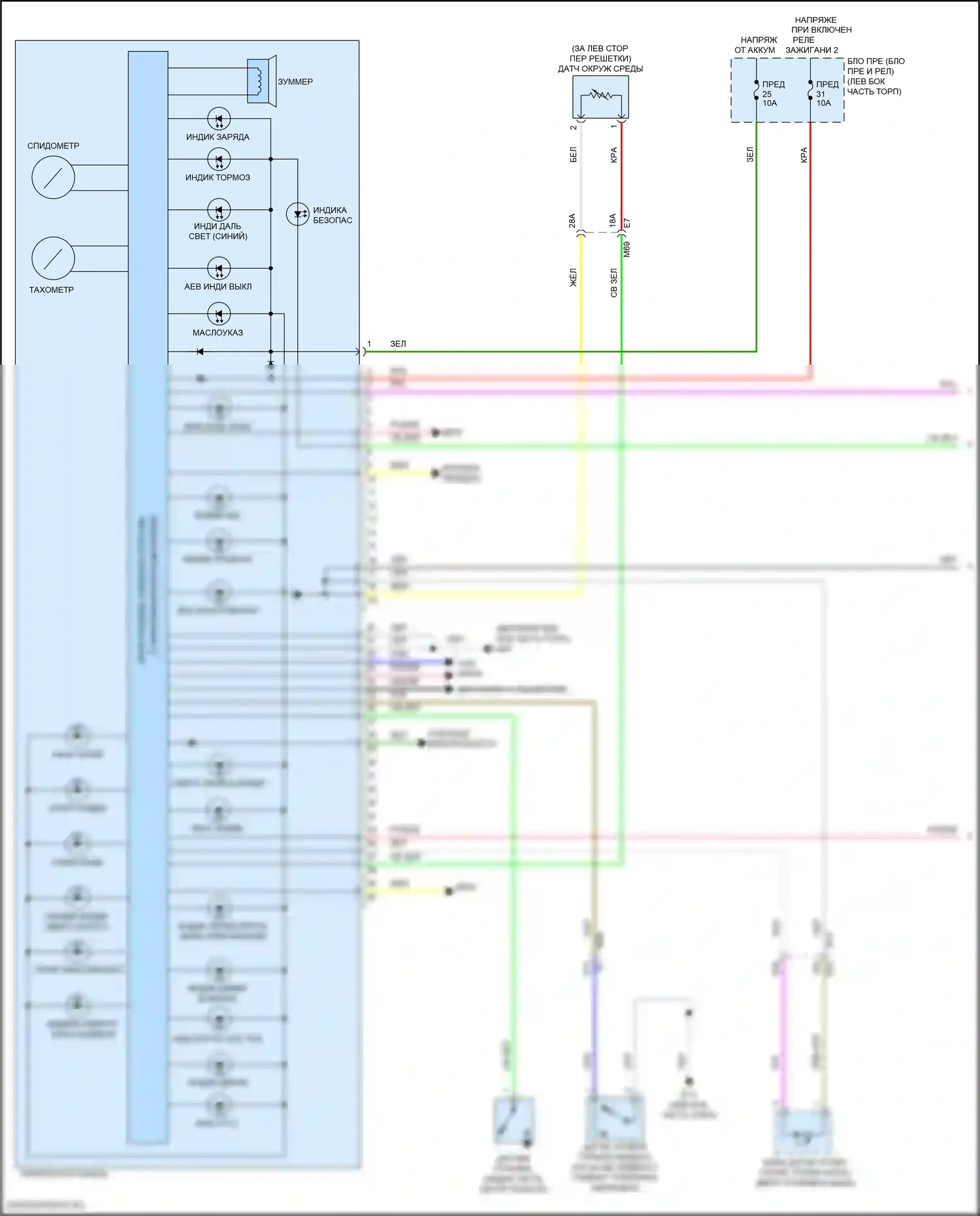 Kicks Nissan I (2016-2020): Электросхема приборной панели, поздний выпуск (1 из 2) 